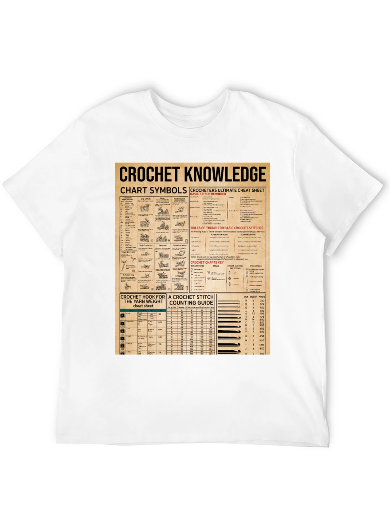 Crochet Knowledge T-Shirt: Chart Symbols & Stitch Guide