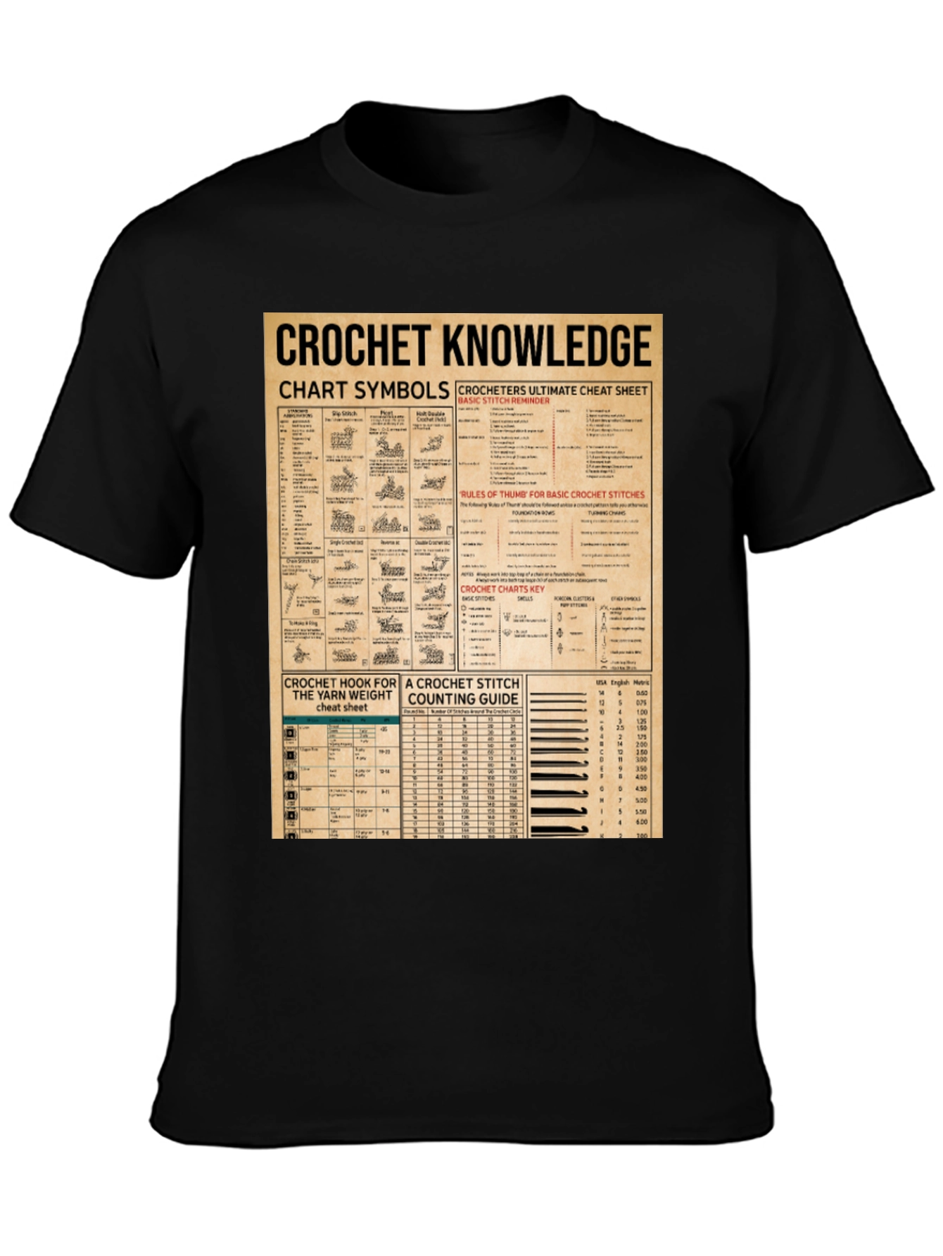Crochet Knowledge T-Shirt: Chart Symbols & Stitch Guide