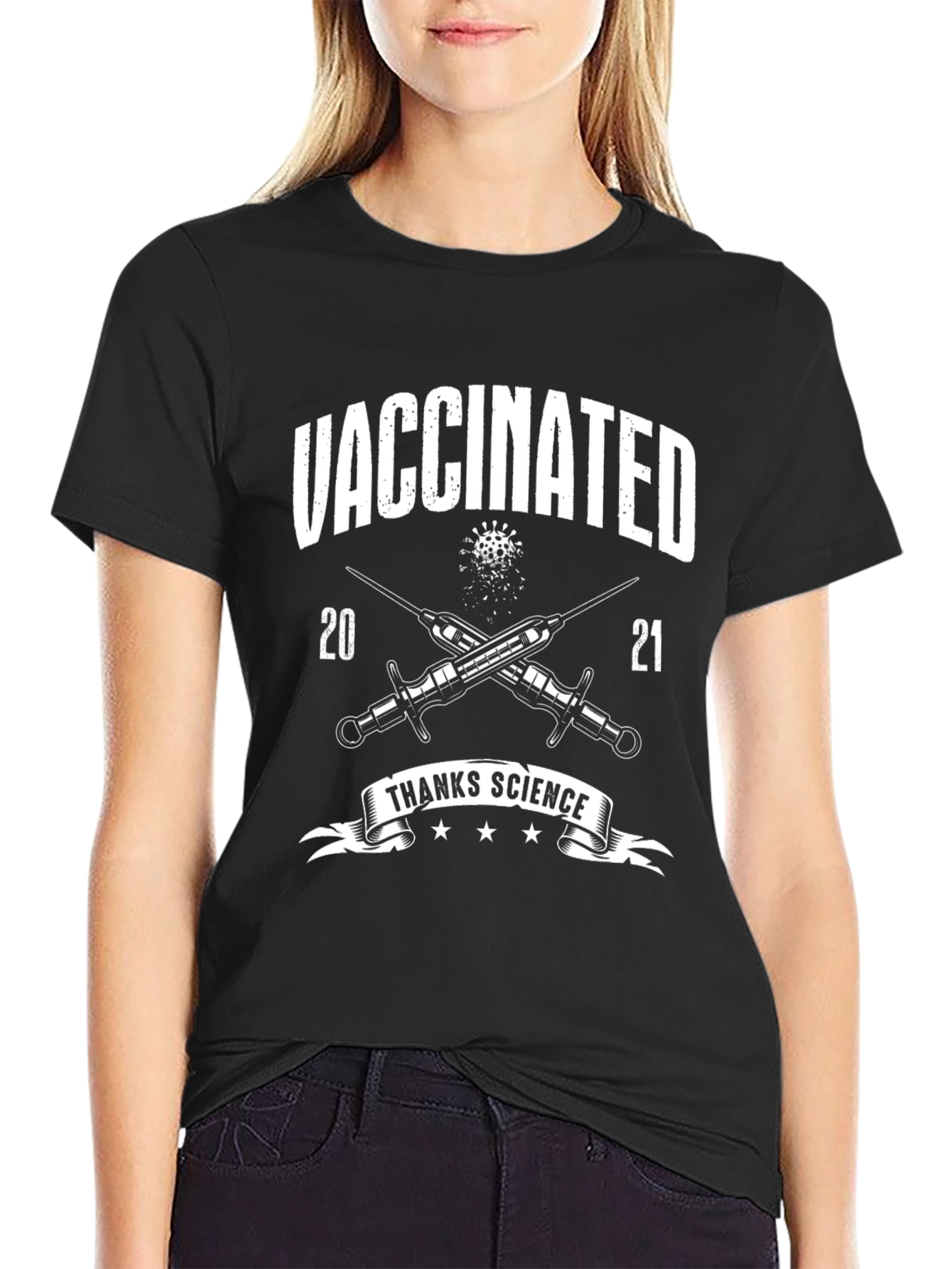 Vaccinated Thanks Science Black T-Shirt