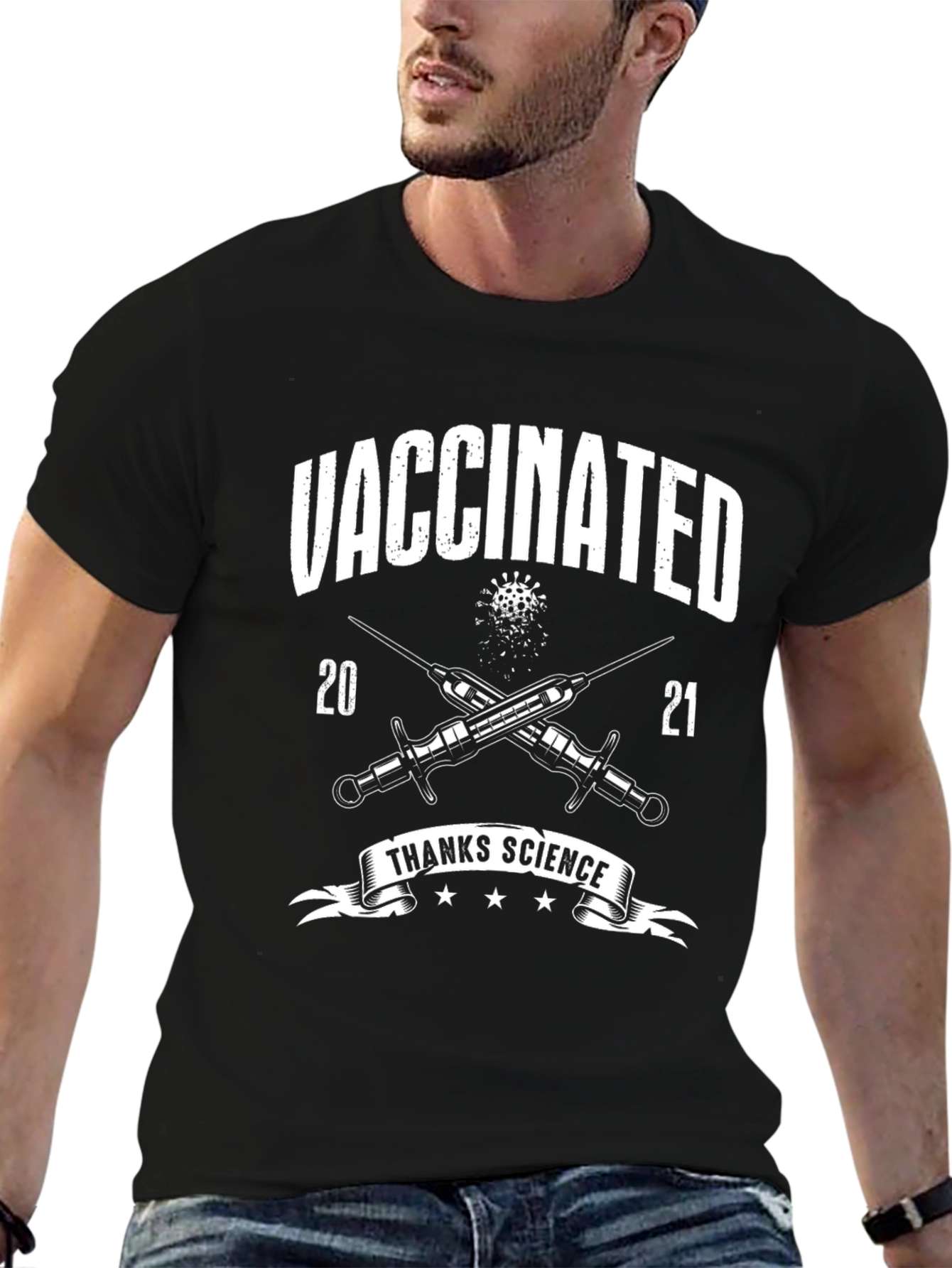 Vaccinated Thanks Science Black T-Shirt