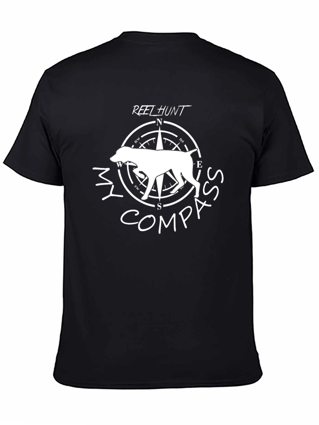 Reel Hunt Compass Dog Graphic T-Shirt
