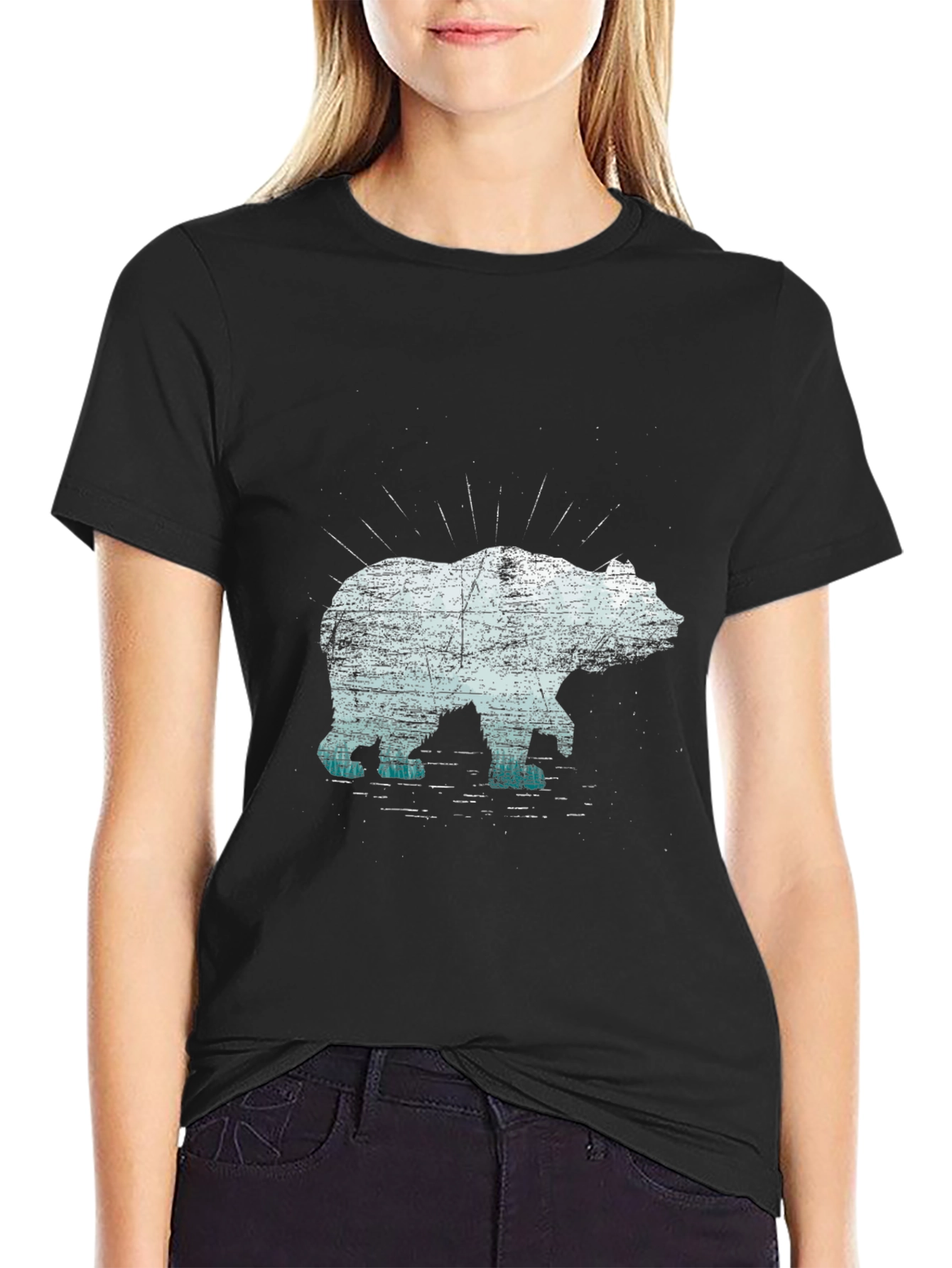 Bear Graphic Tee - Black Cotton Blend