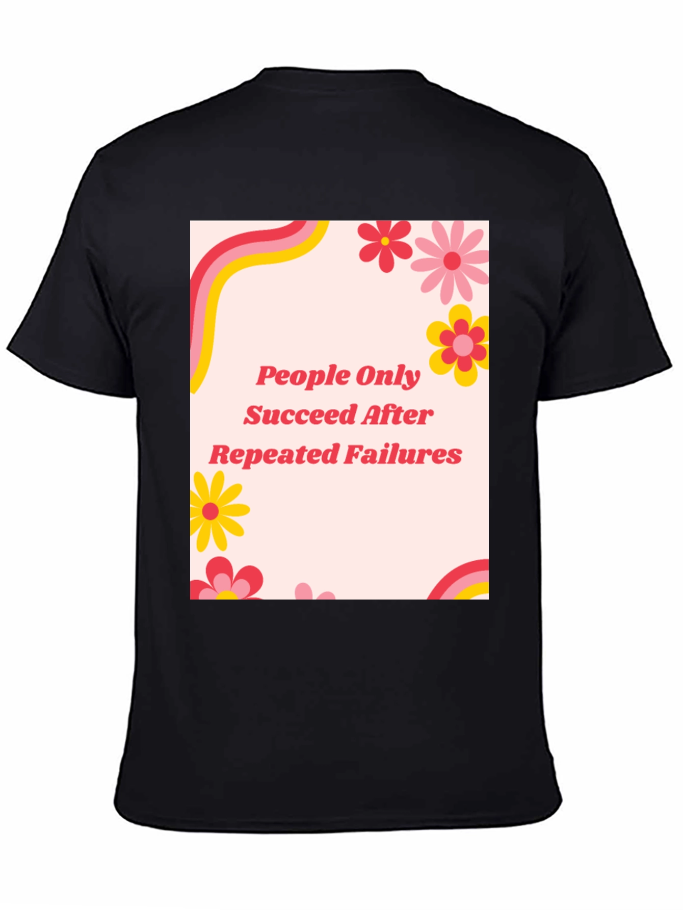 Retro Floral People Only Succeed Black T-Shirt