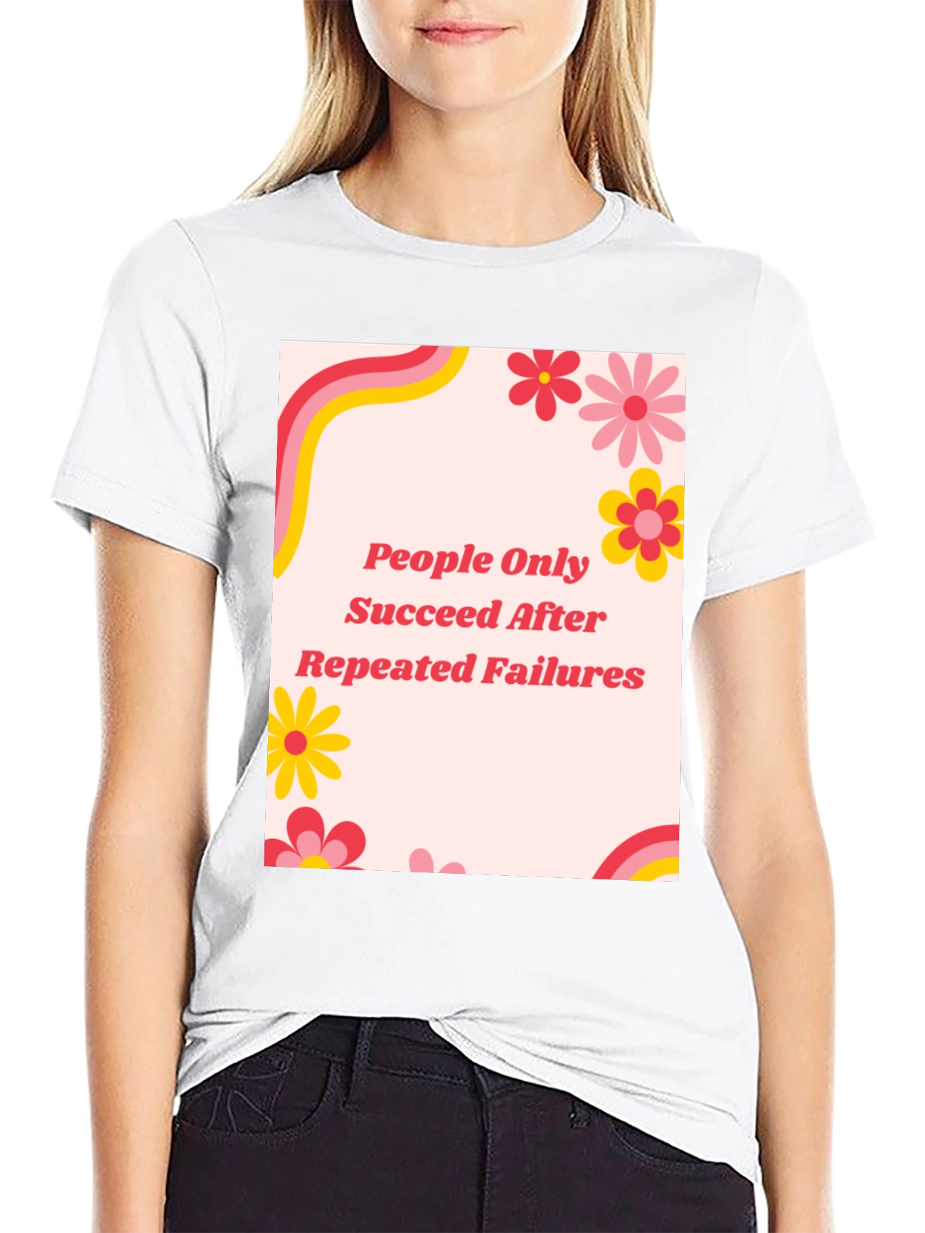 Retro Floral People Only Succeed Black T-Shirt