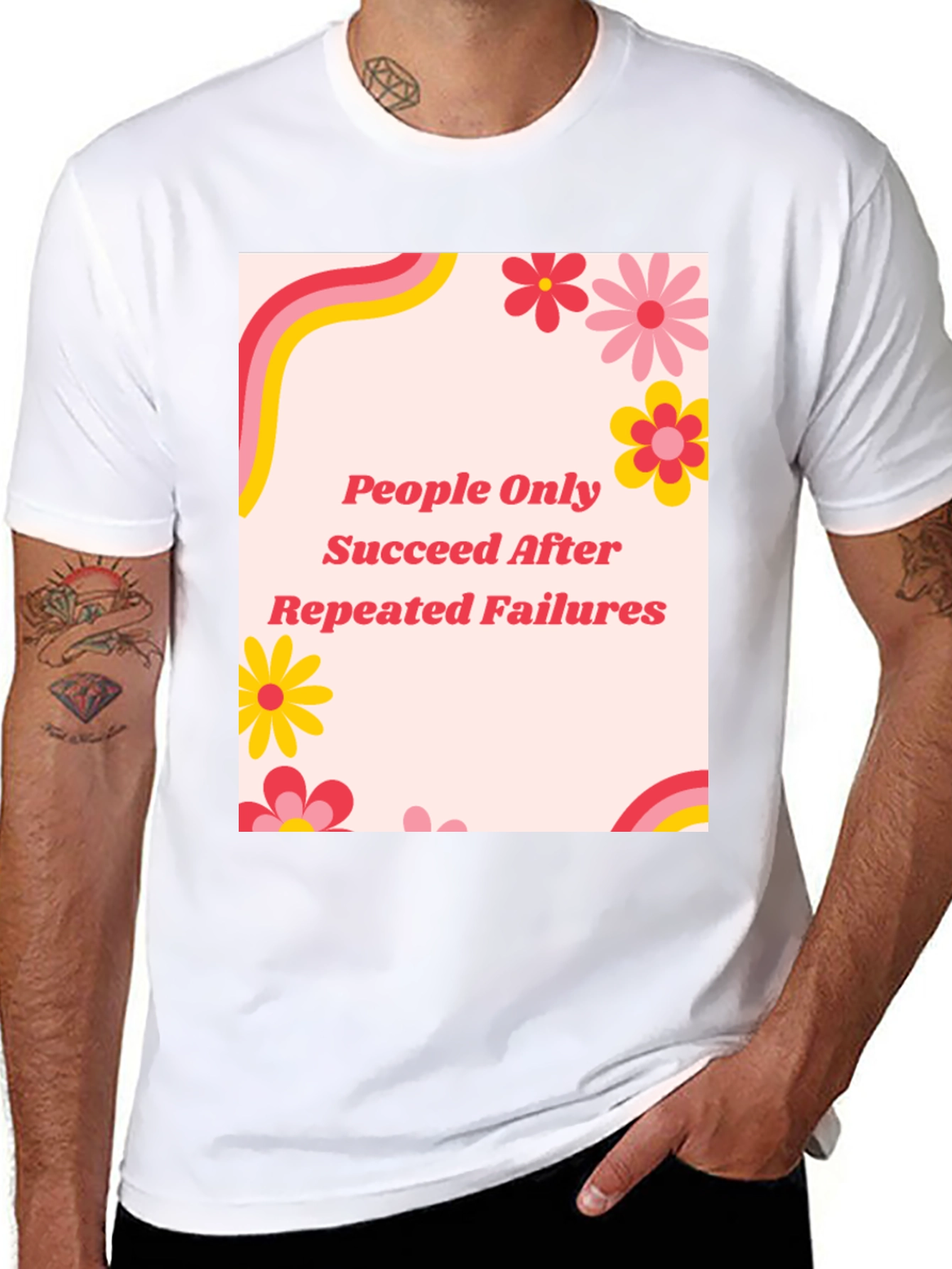 Retro Floral People Only Succeed Black T-Shirt
