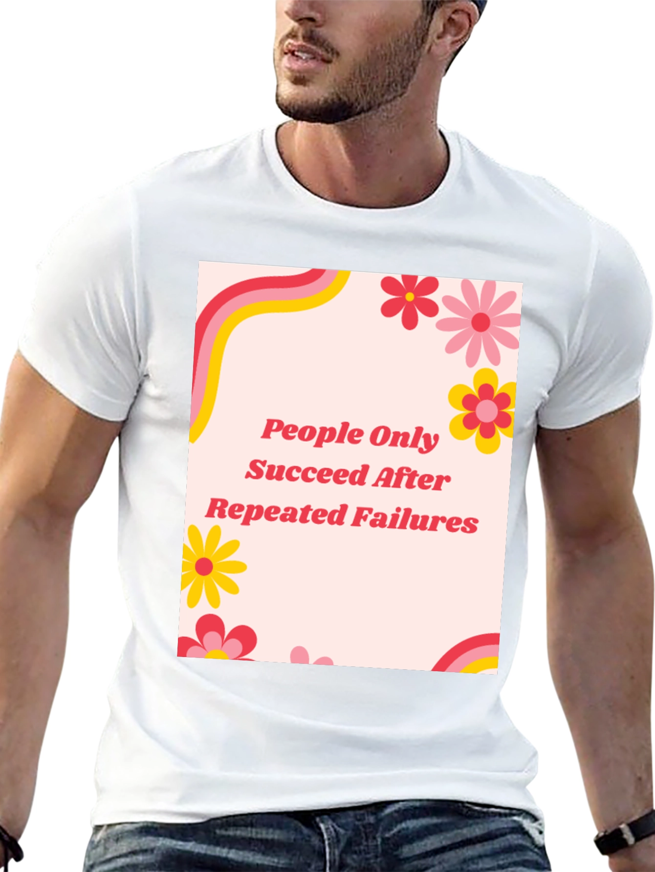Retro Floral People Only Succeed Black T-Shirt