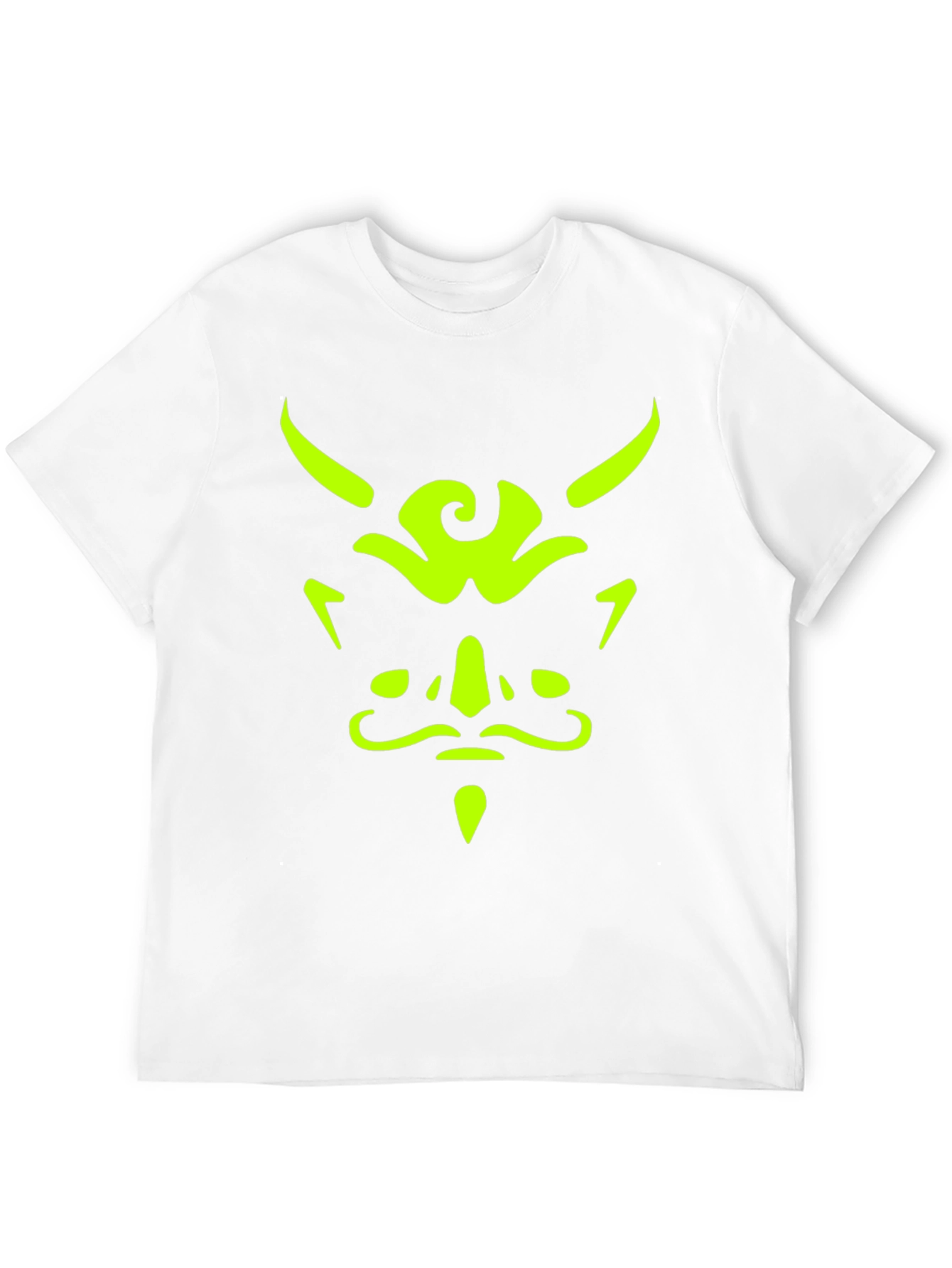 Mens Black T-Shirt with Neon Green Demon Face Graphic
