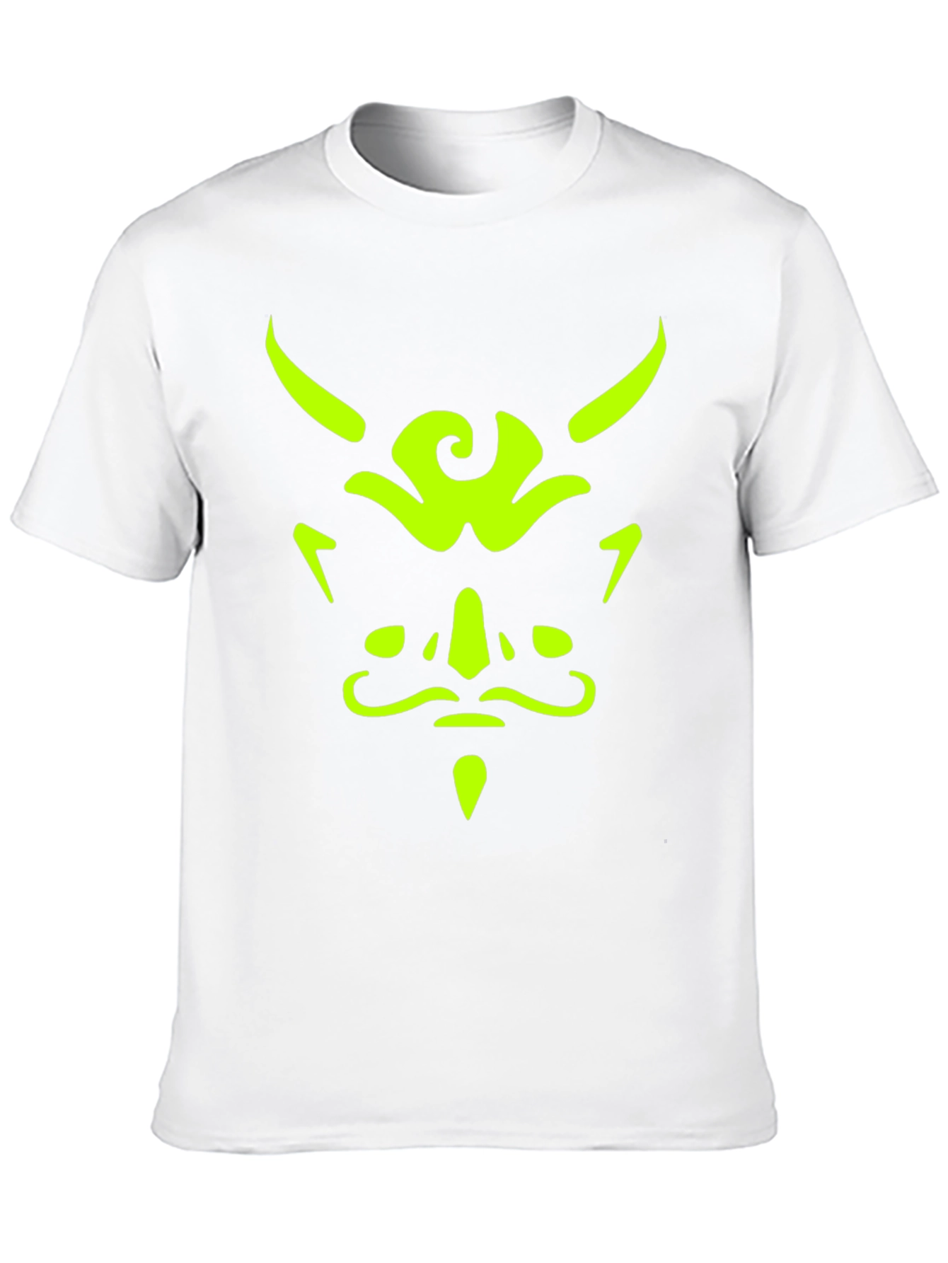 Mens Black T-Shirt with Neon Green Demon Face Graphic