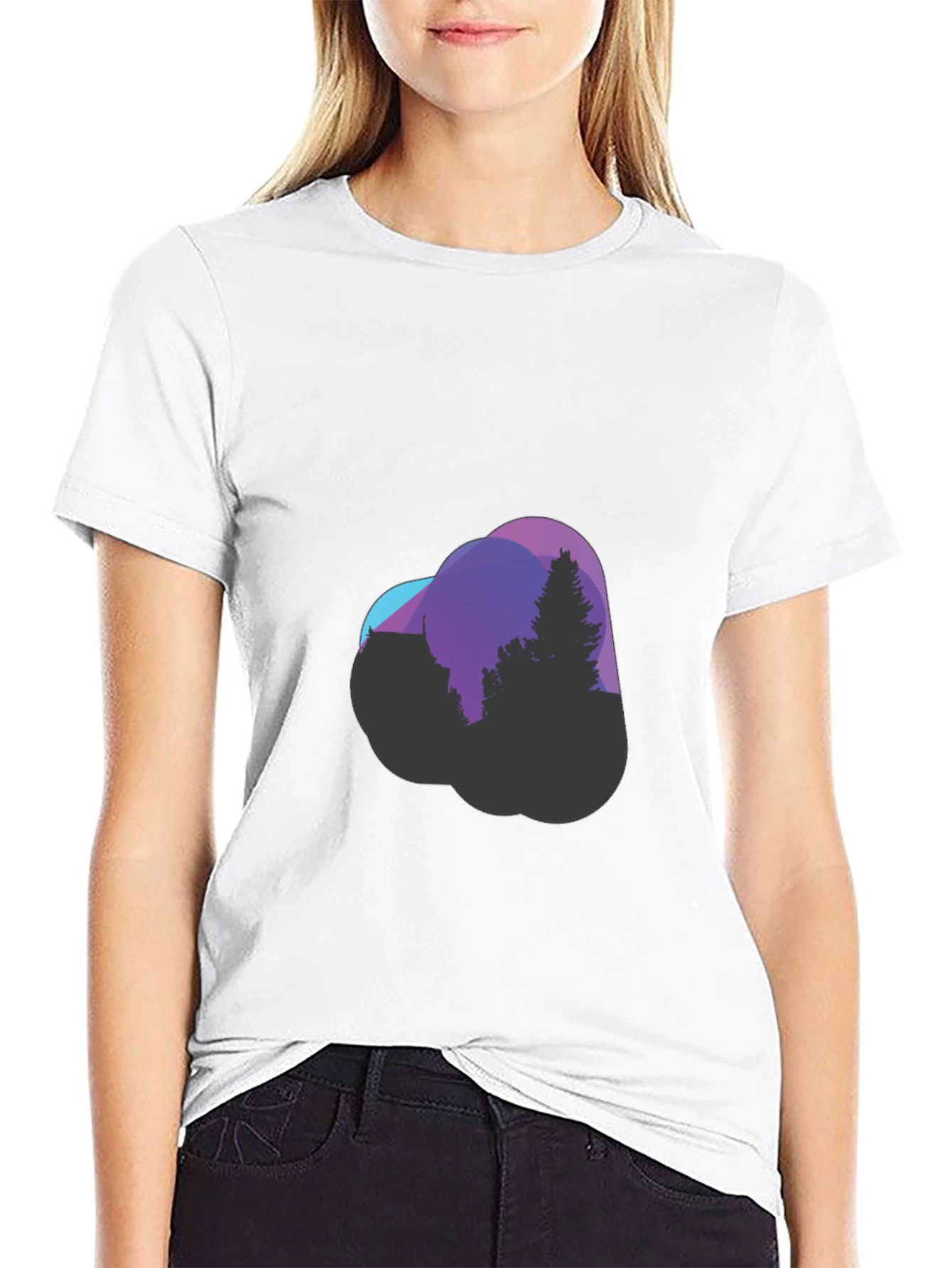 Modern Geometric Tree Graphic Tee - Black
