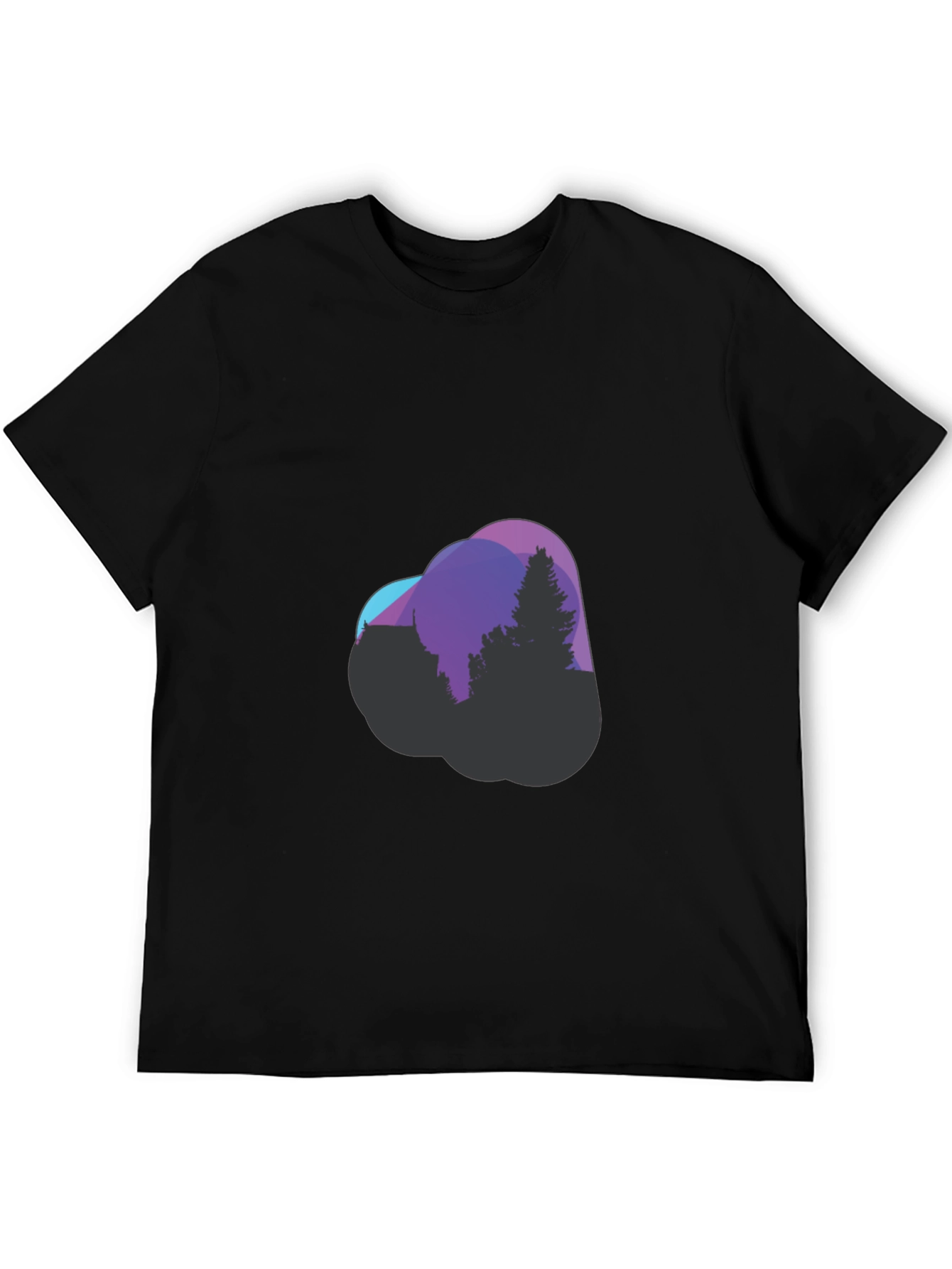 Modern Geometric Tree Graphic Tee - Black