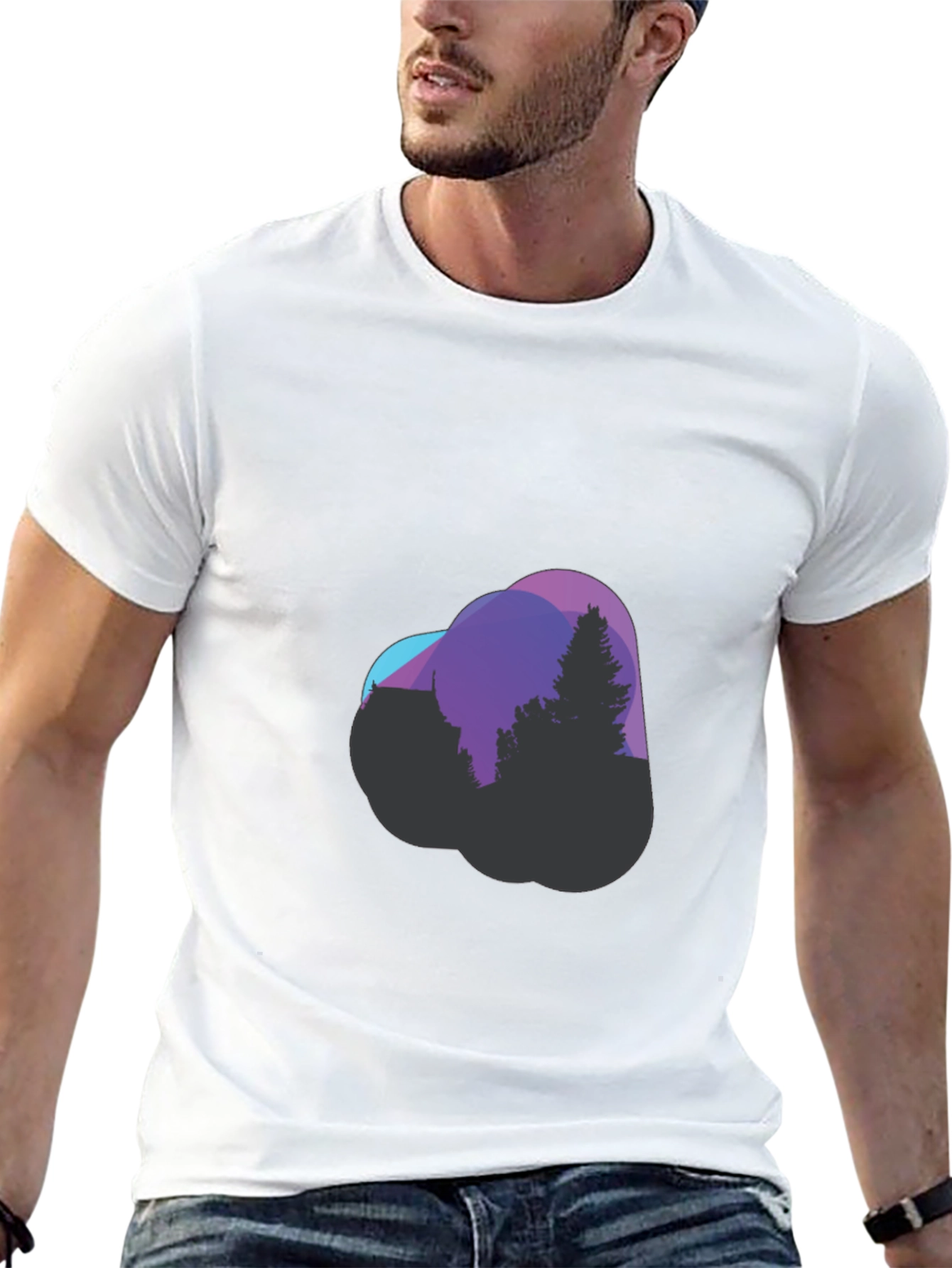 Modern Geometric Tree Graphic Tee - Black