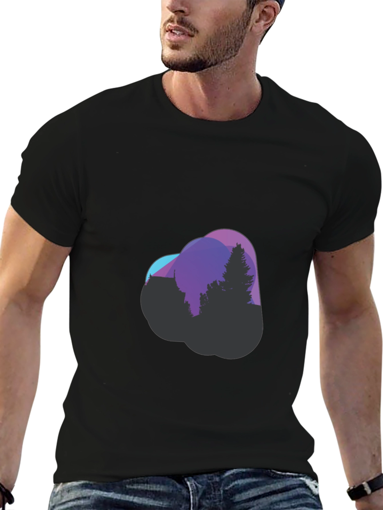 Modern Geometric Tree Graphic Tee - Black