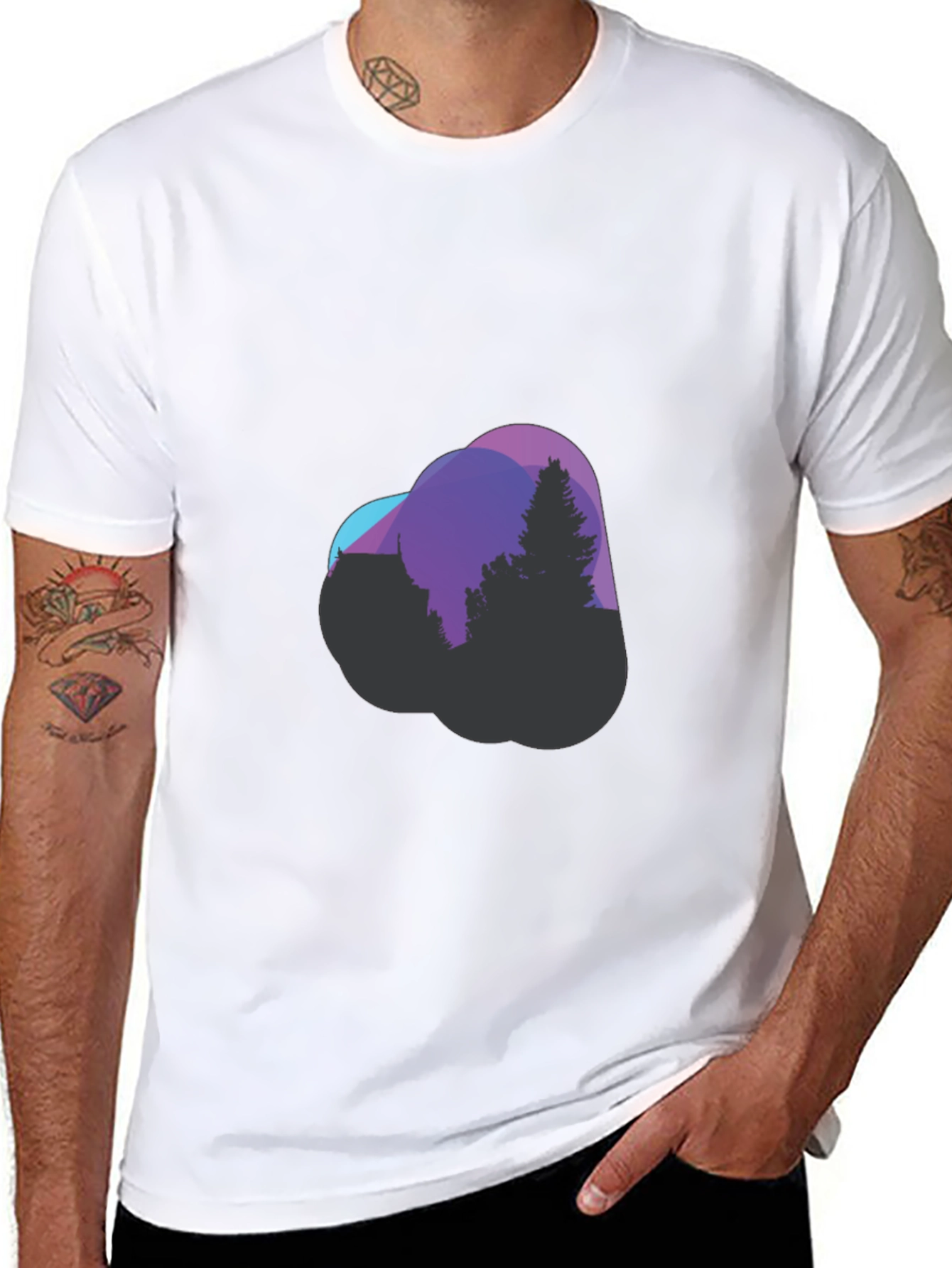 Modern Geometric Tree Graphic Tee - Black