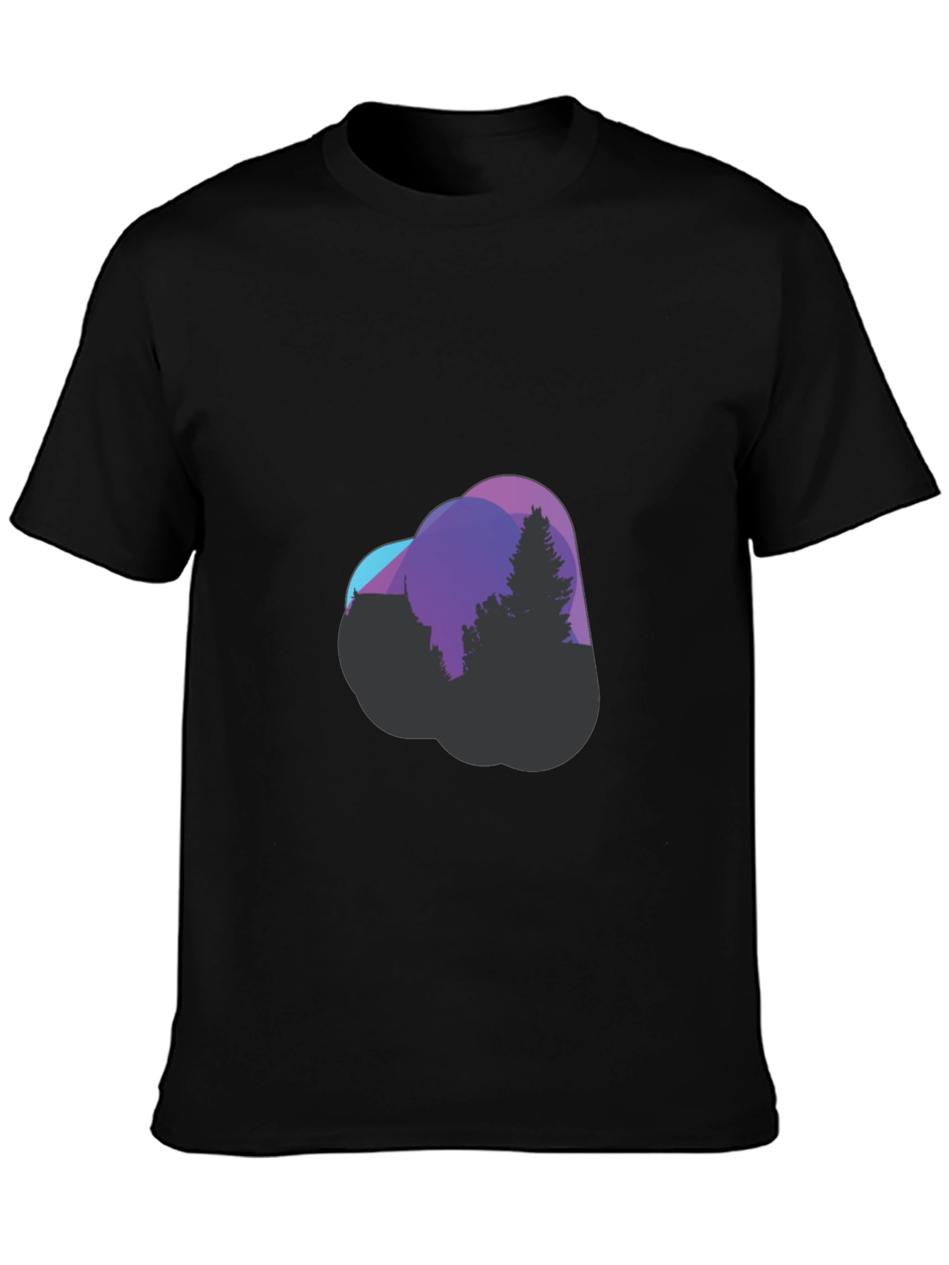 Modern Geometric Tree Graphic Tee - Black