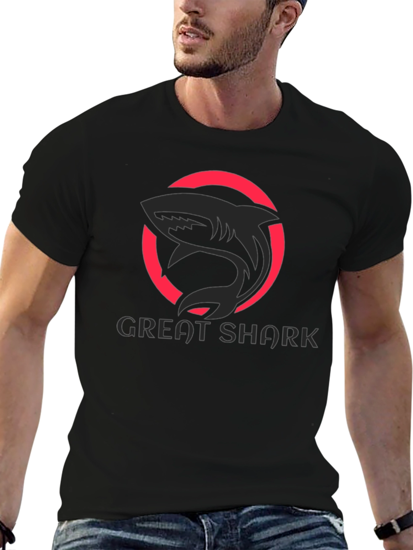 Great Shark Graphic Tee - Stylish Black Cotton T-Shirt