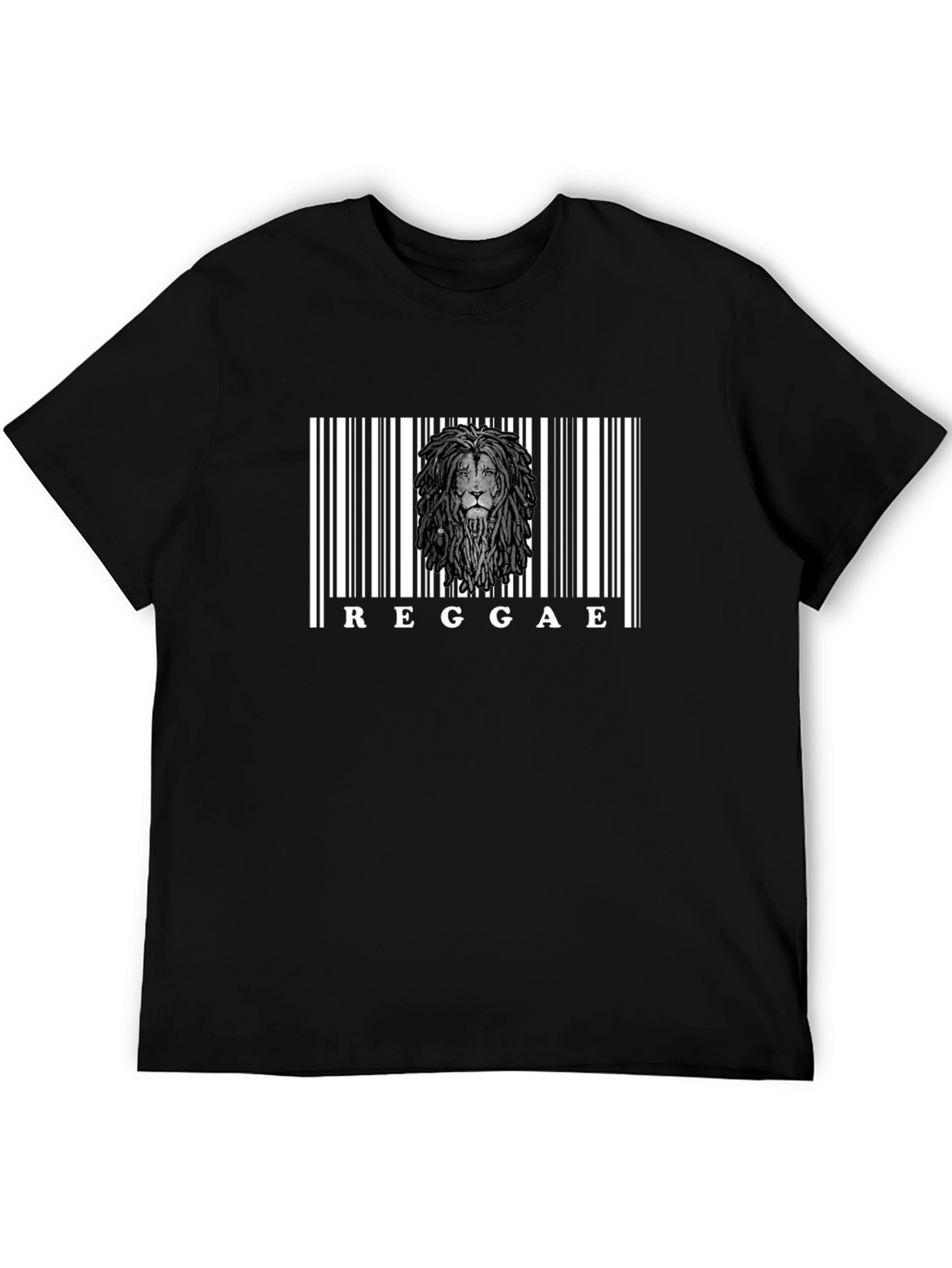 Reggae Lion Barcode Graphic T-Shirt - Black