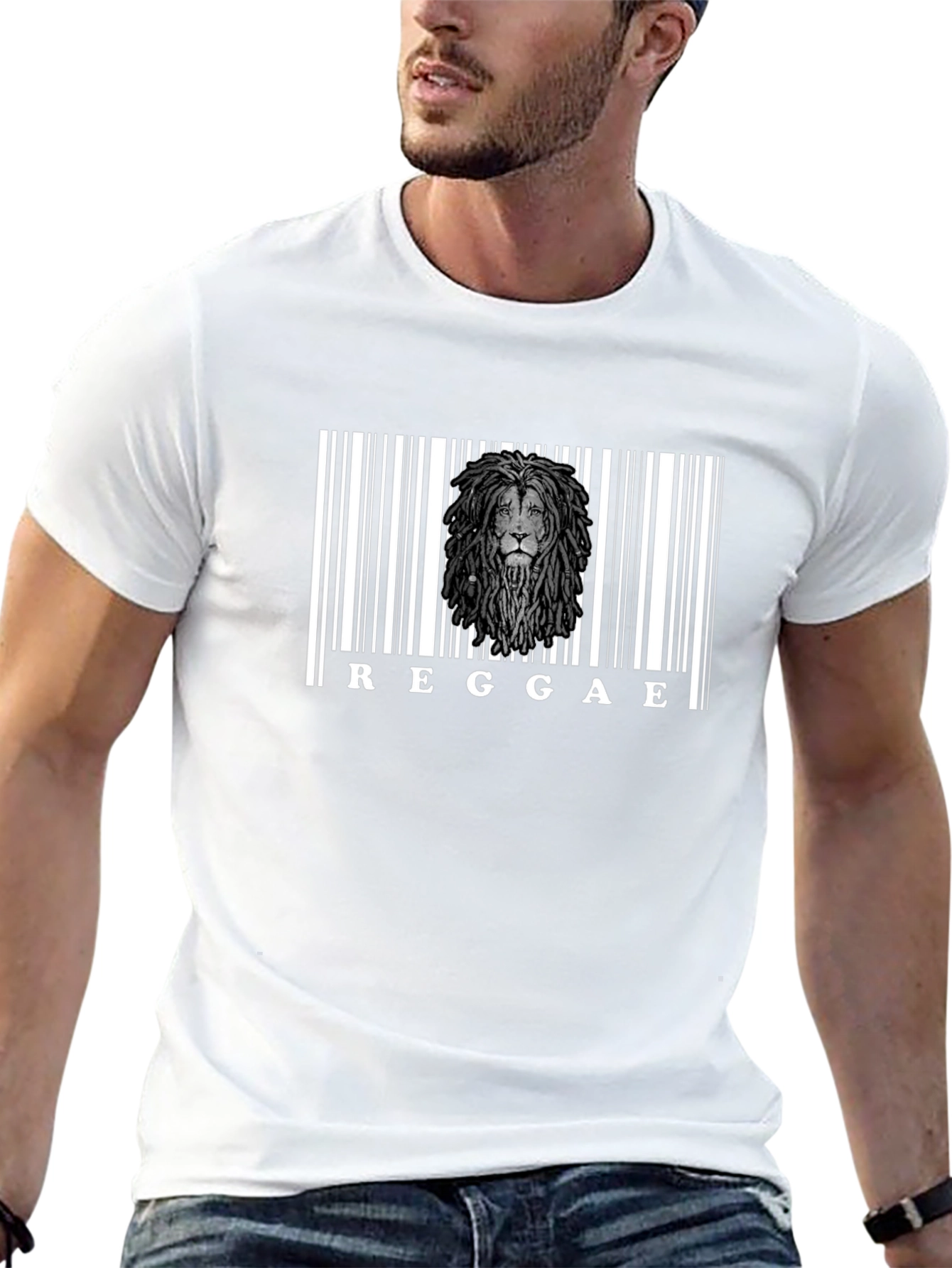 Reggae Lion Barcode Graphic T-Shirt - Black