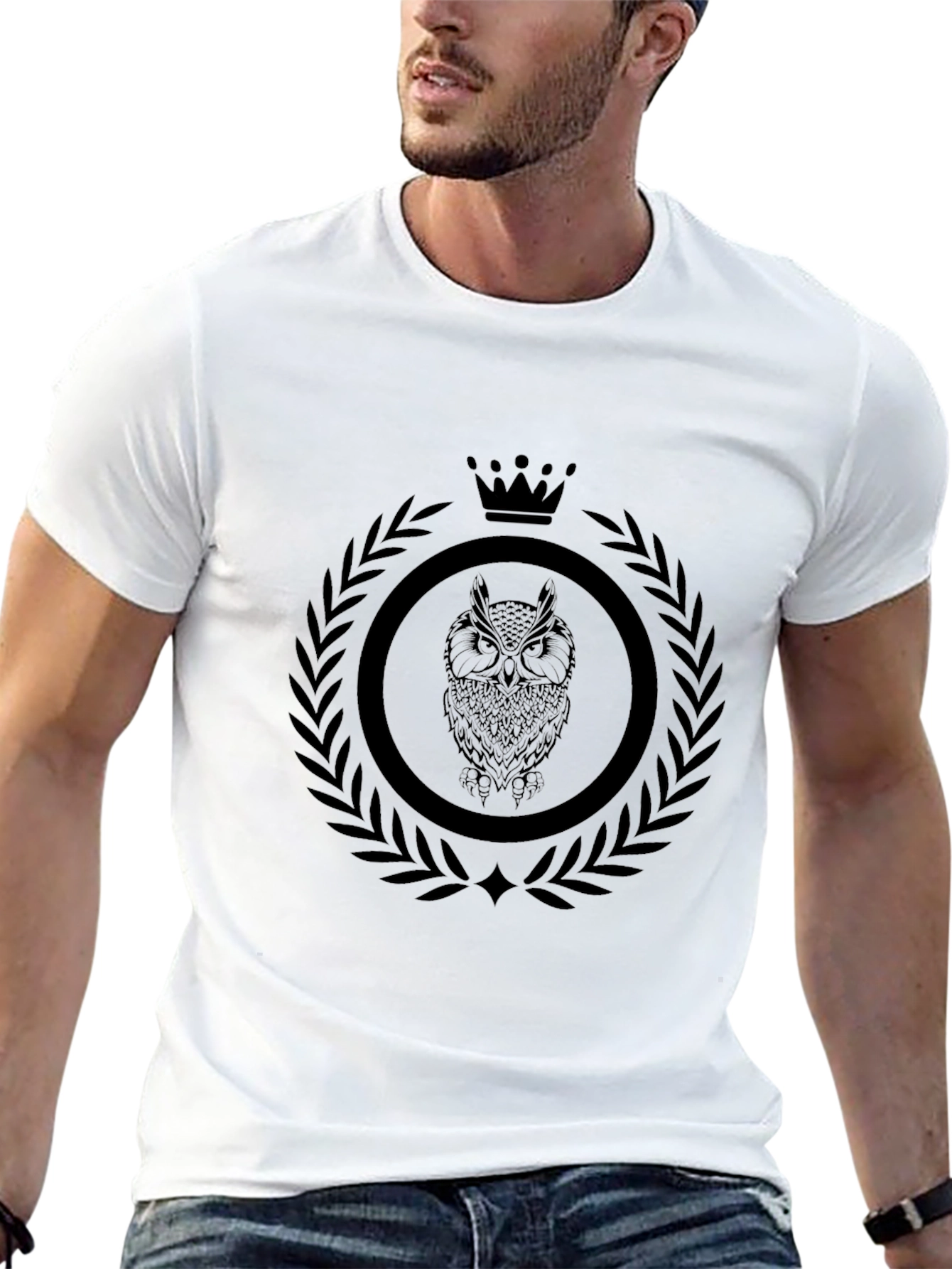 Mens Black Owl Crest Graphic Tee