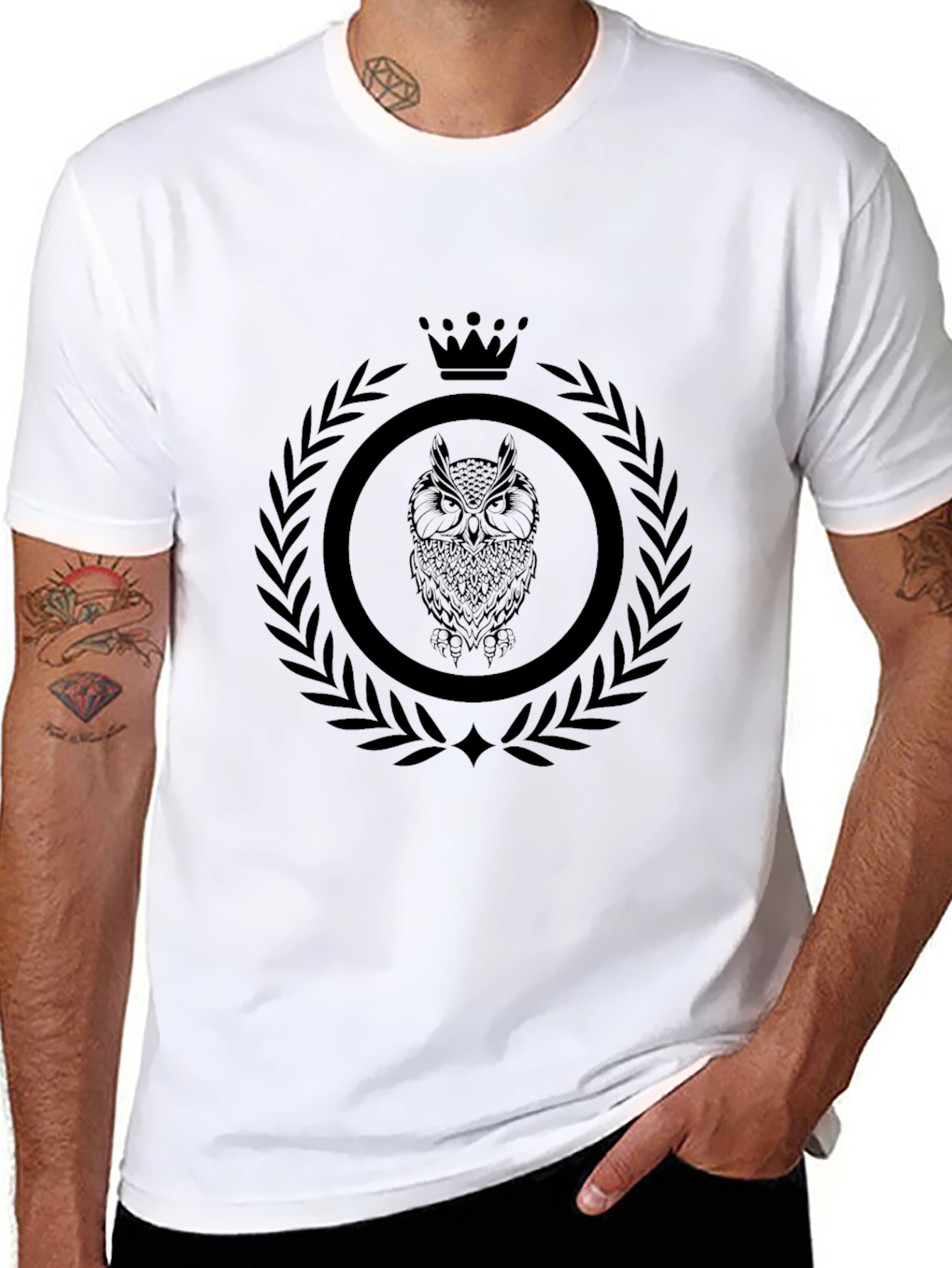 Mens Black Owl Crest Graphic Tee