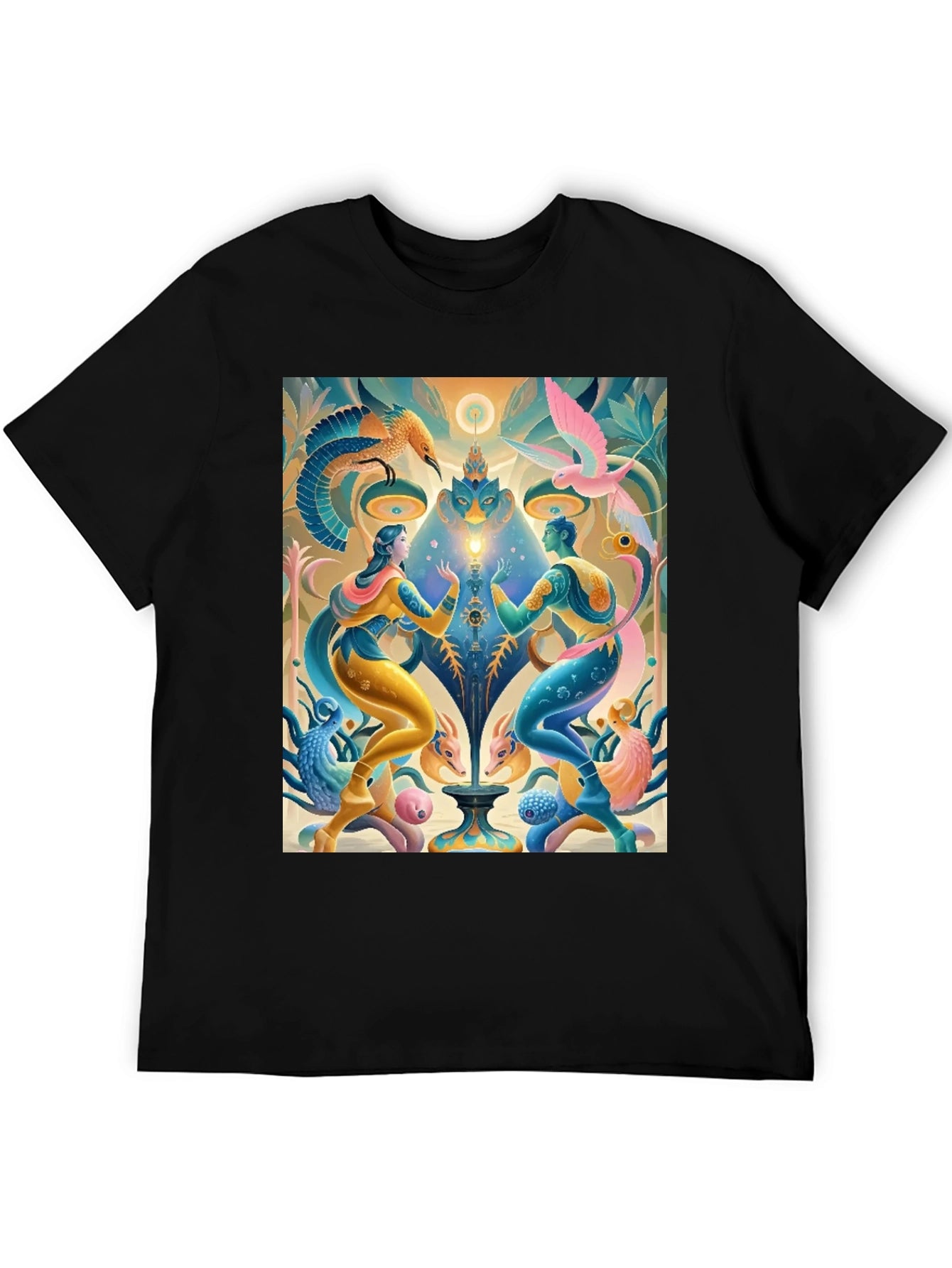 Artistic T-Shirt: Mystical Bird and Figure Design