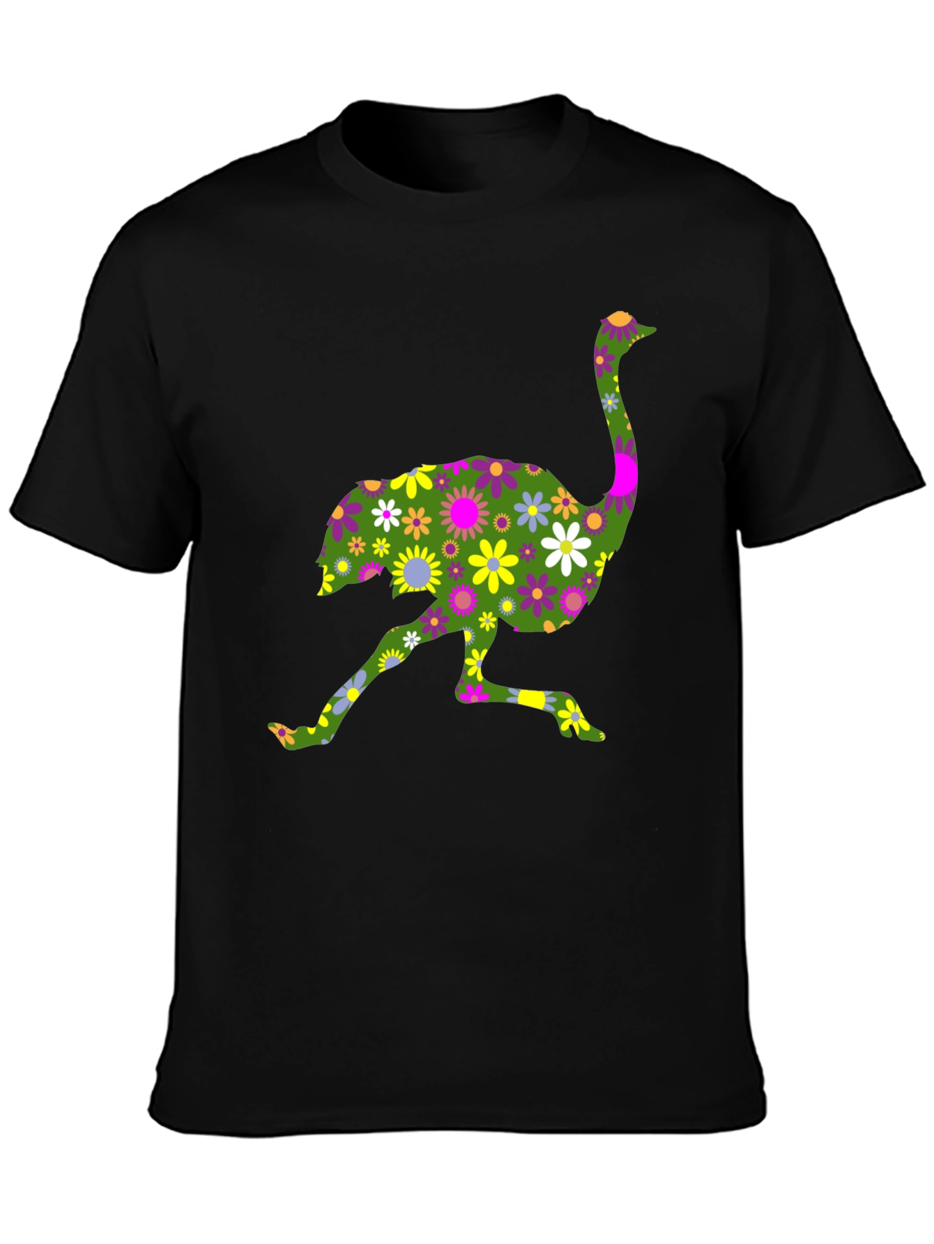 Floral Ostrich Graphic Tee - Unique Novelty Shirt