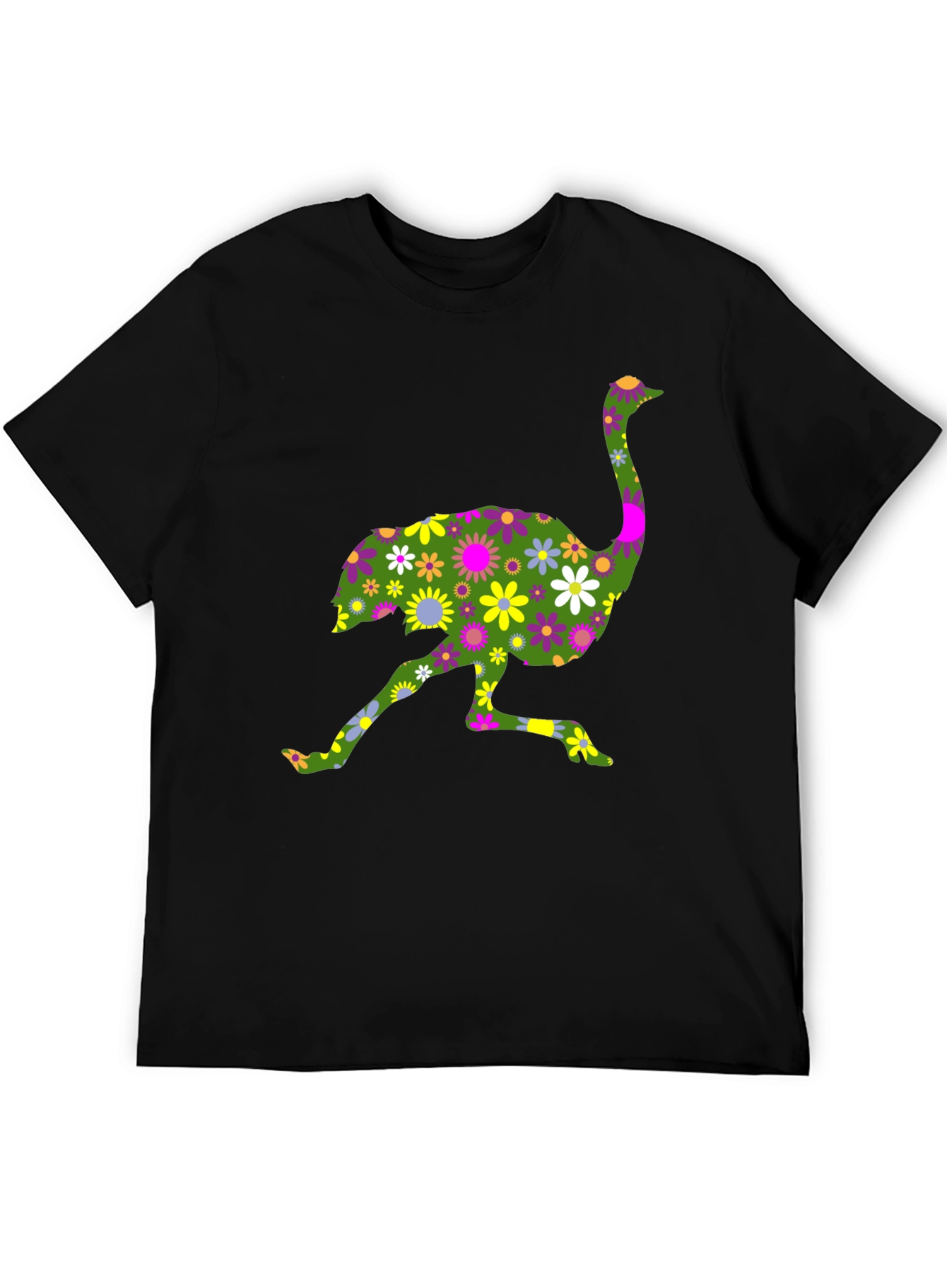 Floral Ostrich Graphic Tee - Unique Novelty Shirt