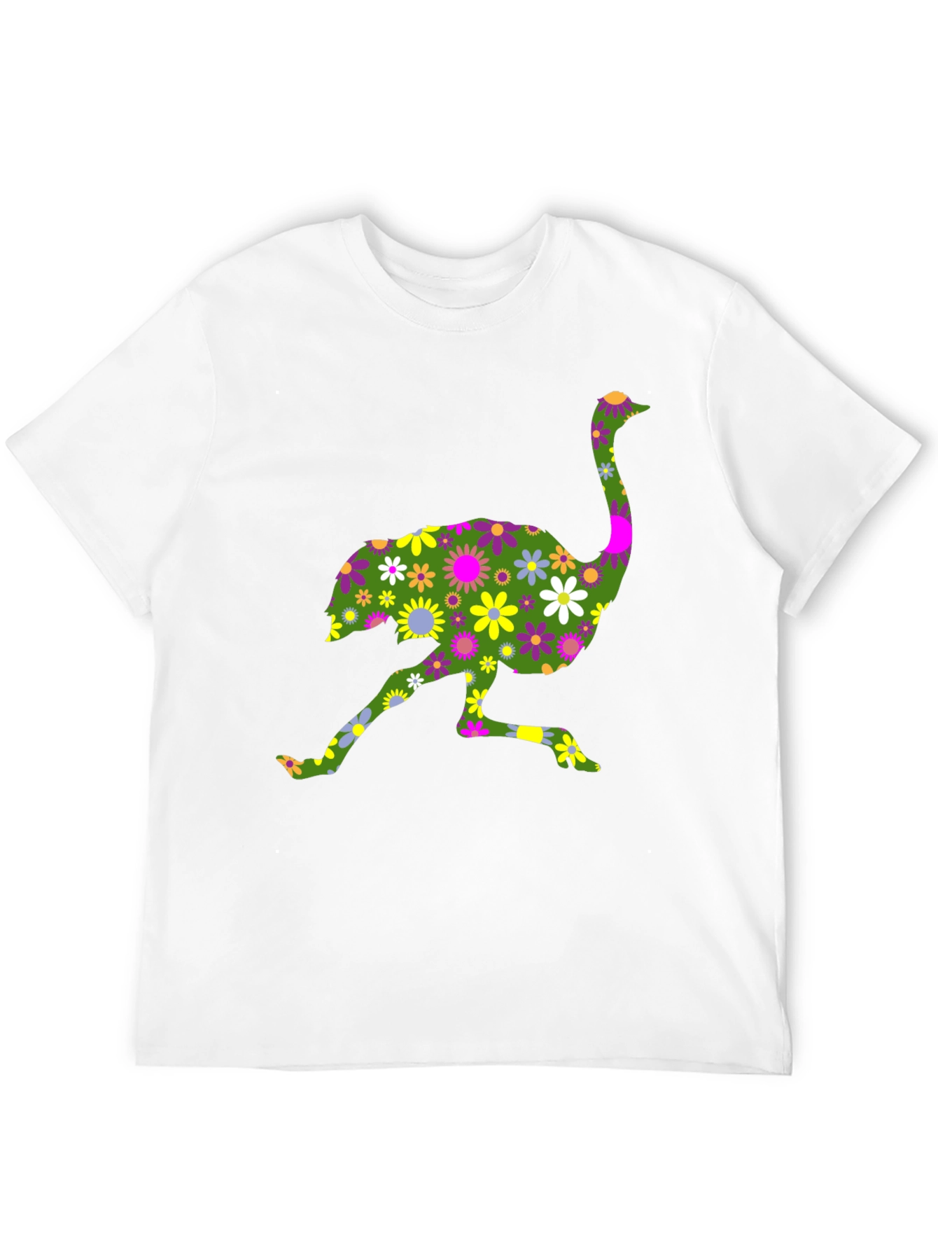 Floral Ostrich Graphic Tee - Unique Novelty Shirt
