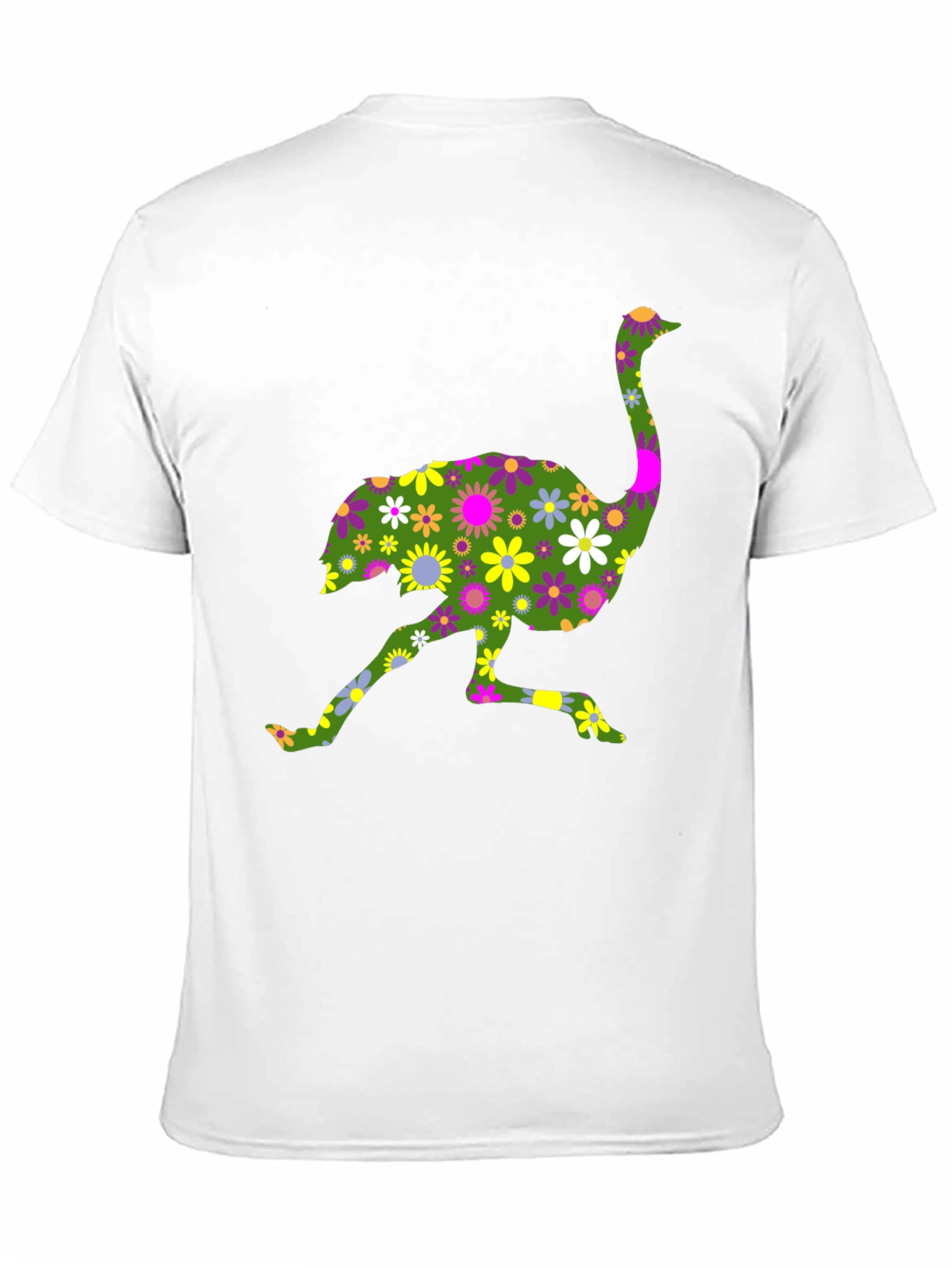Floral Ostrich Graphic Tee - Unique Novelty Shirt