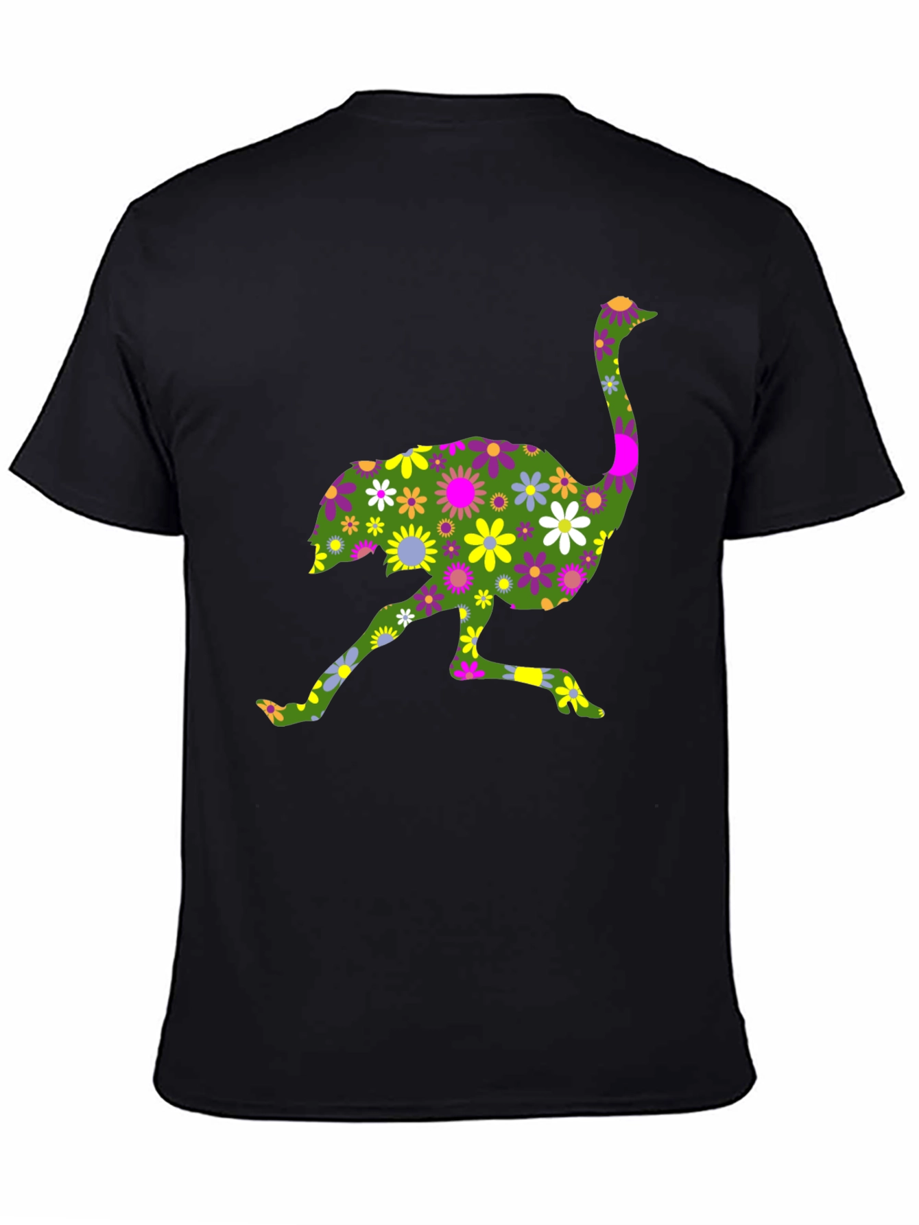 Floral Ostrich Graphic Tee - Unique Novelty Shirt