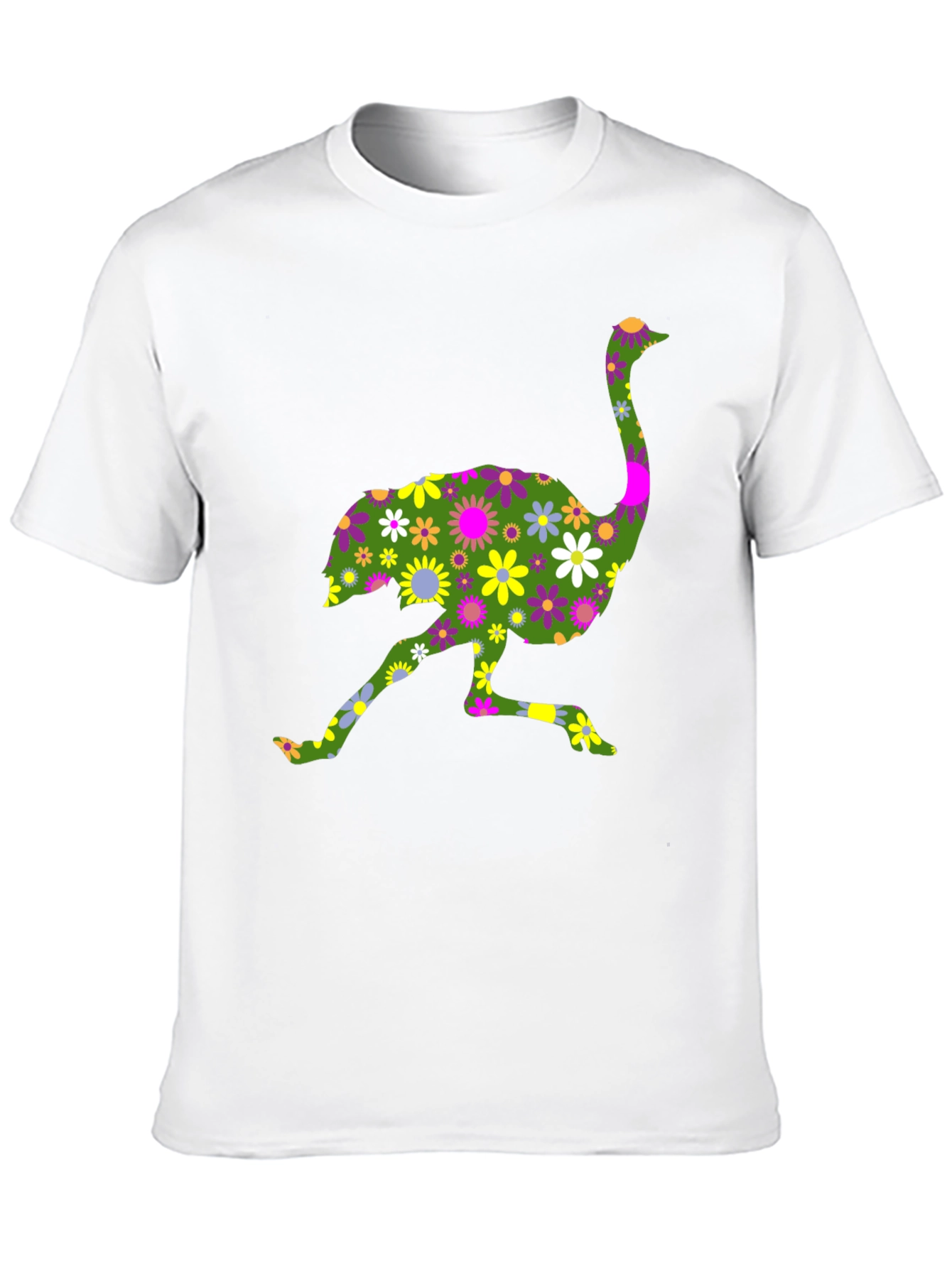 Floral Ostrich Graphic Tee - Unique Novelty Shirt