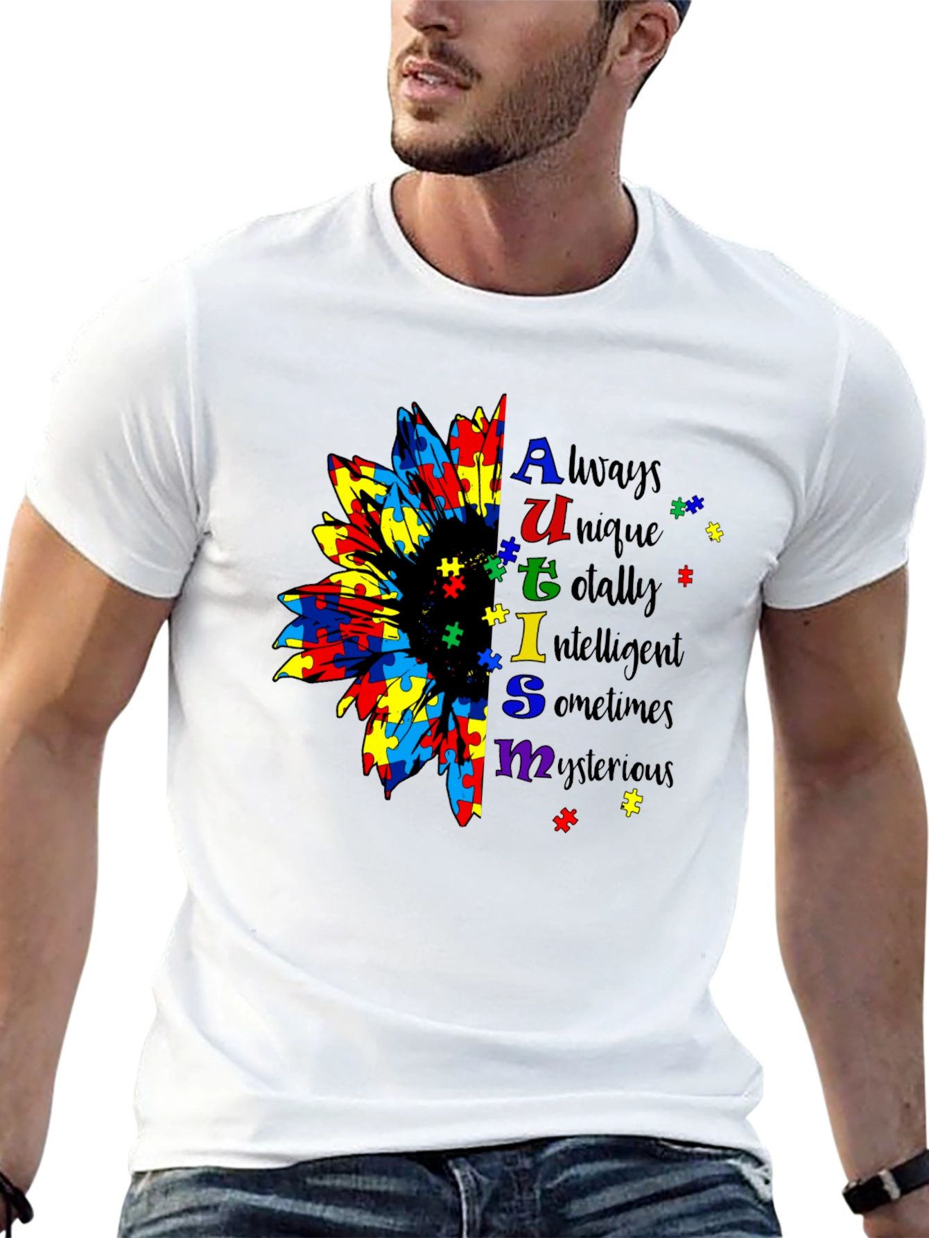 Autism Awareness Sunflower Puzzle Piece T-Shirt