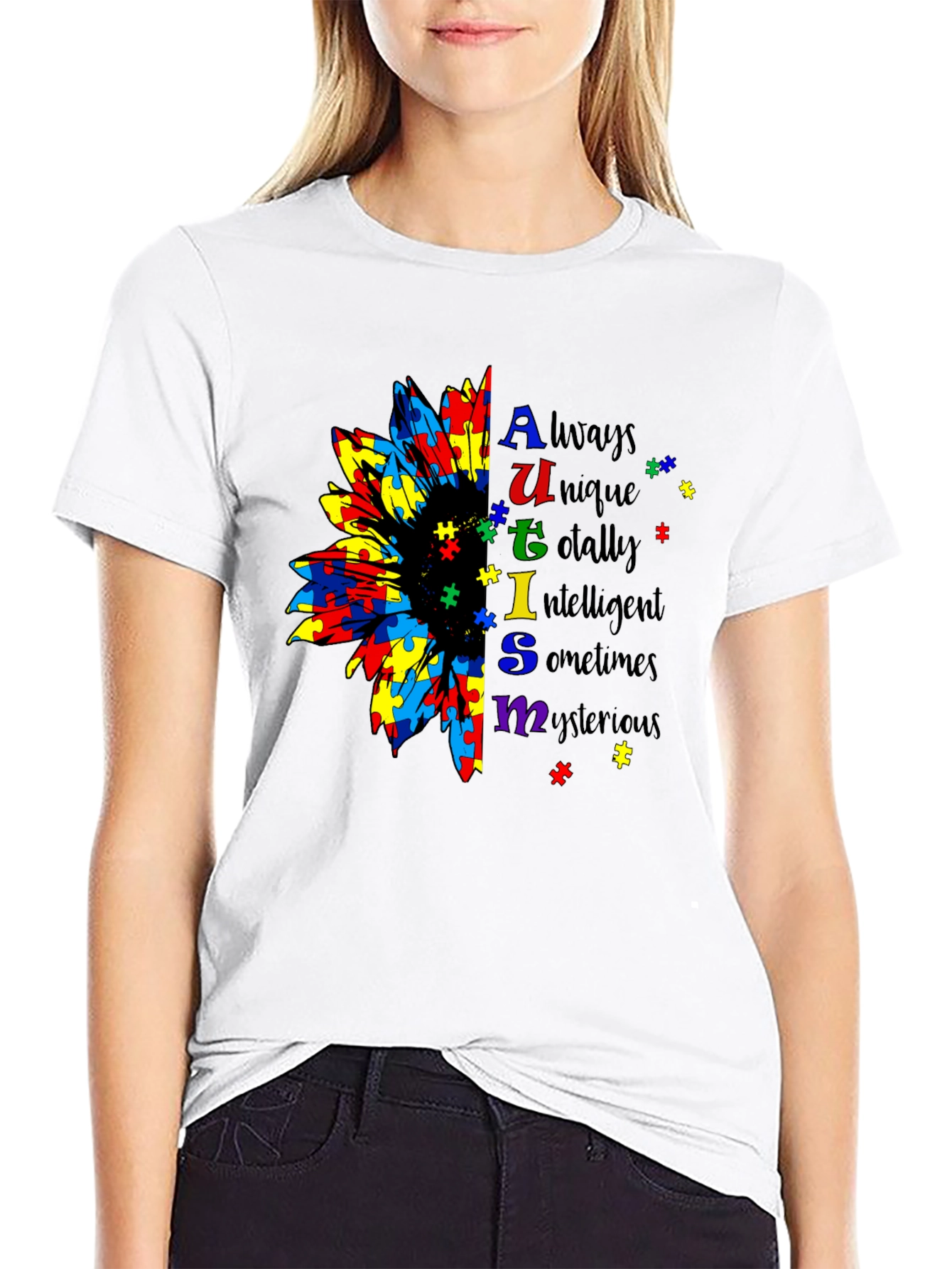 Autism Awareness Sunflower Puzzle Piece T-Shirt