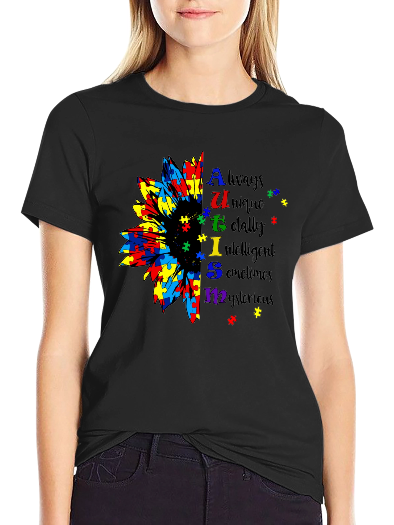 Autism Awareness Sunflower Puzzle Piece T-Shirt