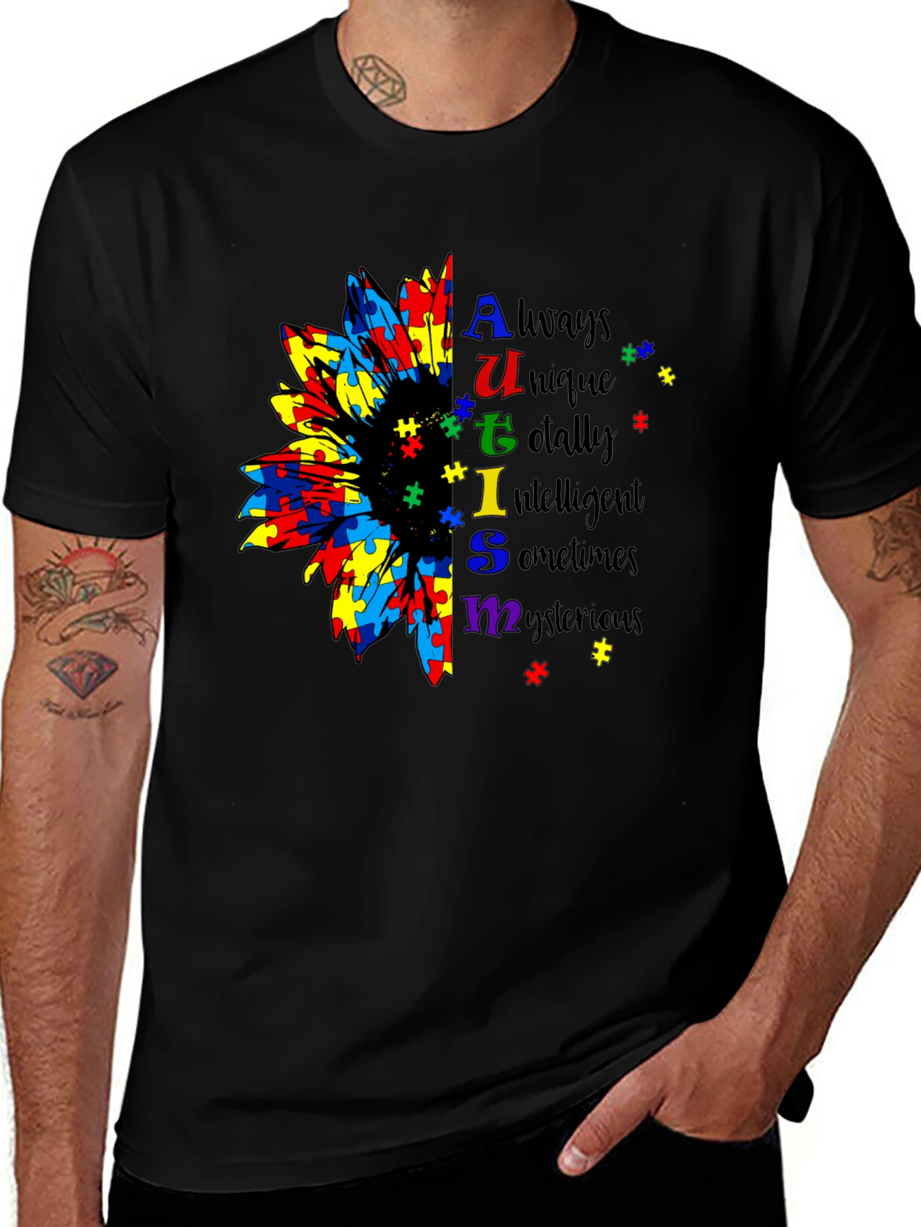 Autism Awareness Sunflower Puzzle Piece T-Shirt
