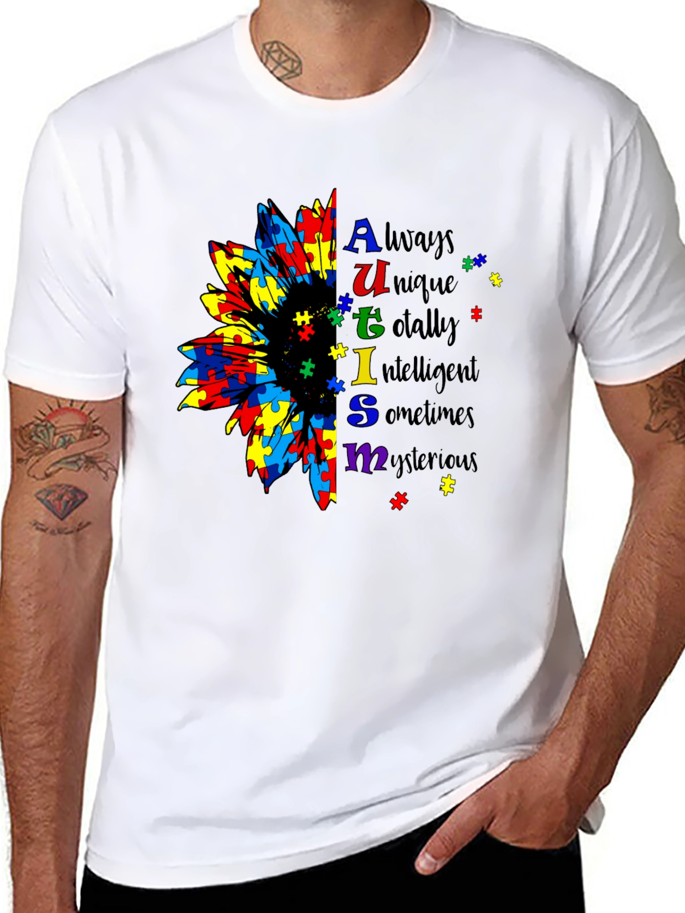 Autism Awareness Sunflower Puzzle Piece T-Shirt