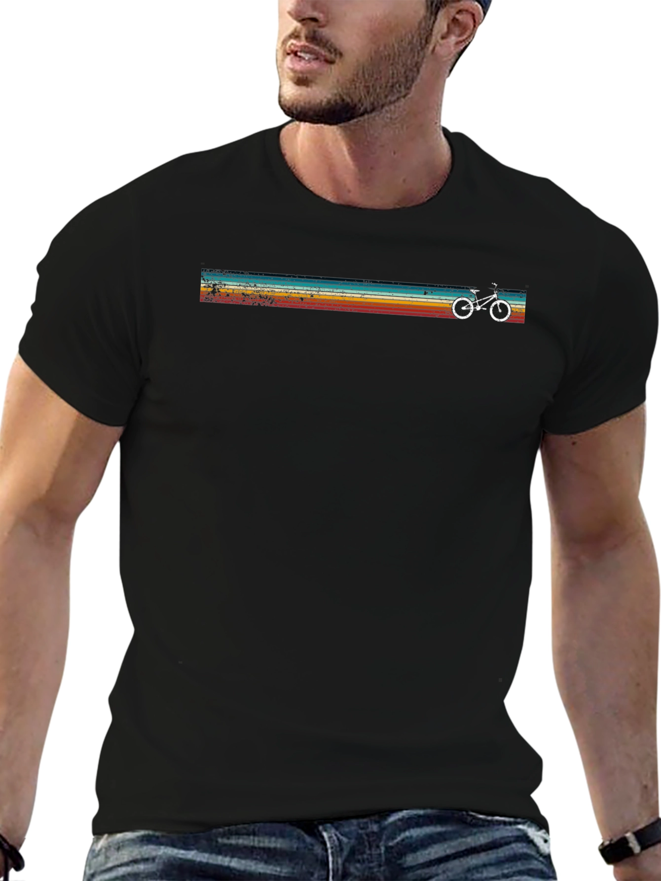 Retro Stripe Bike Graphic Tee - Cool Casual Style