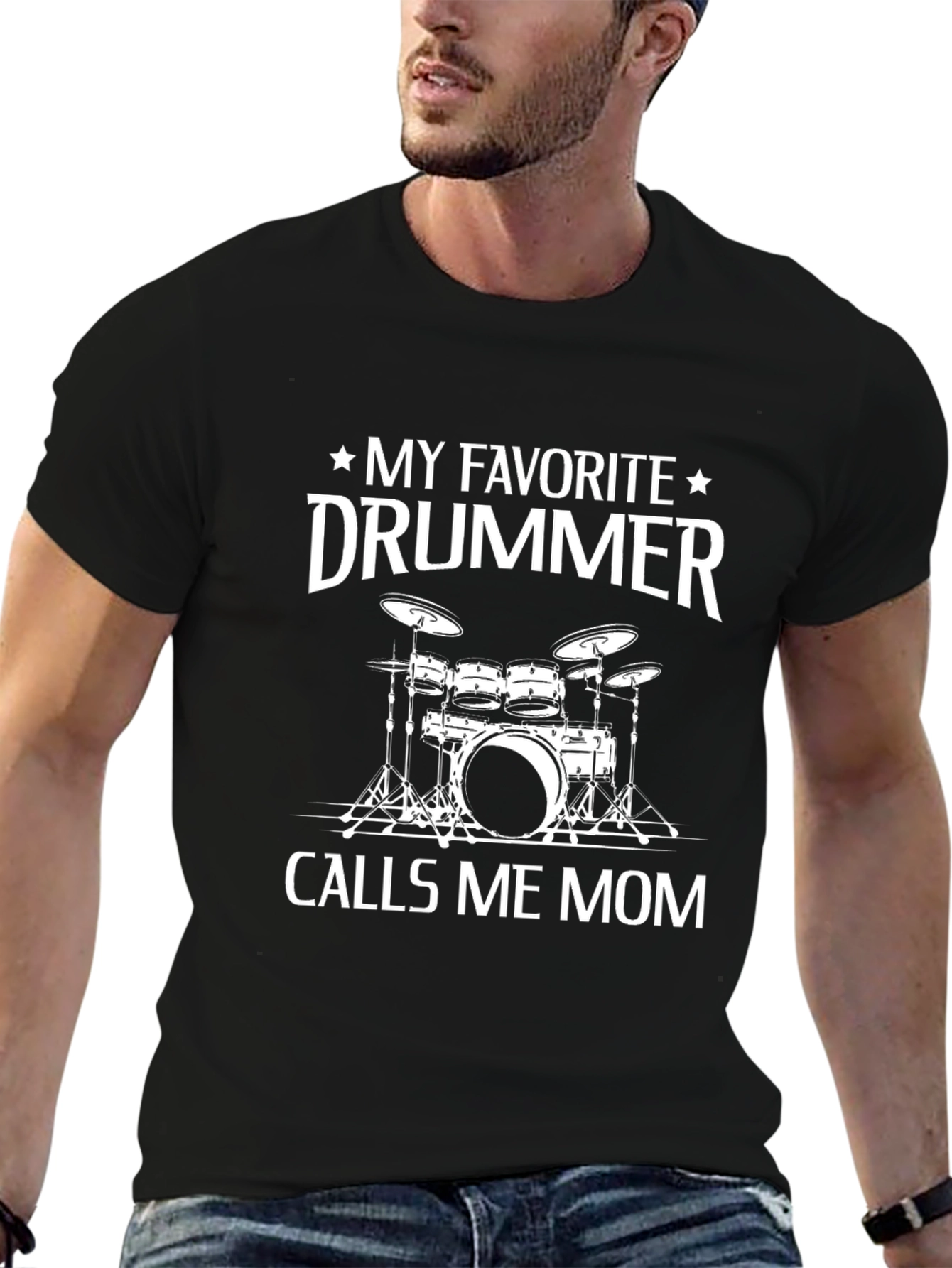 My Favorite Drummer Calls Me Mom Black T-Shirt