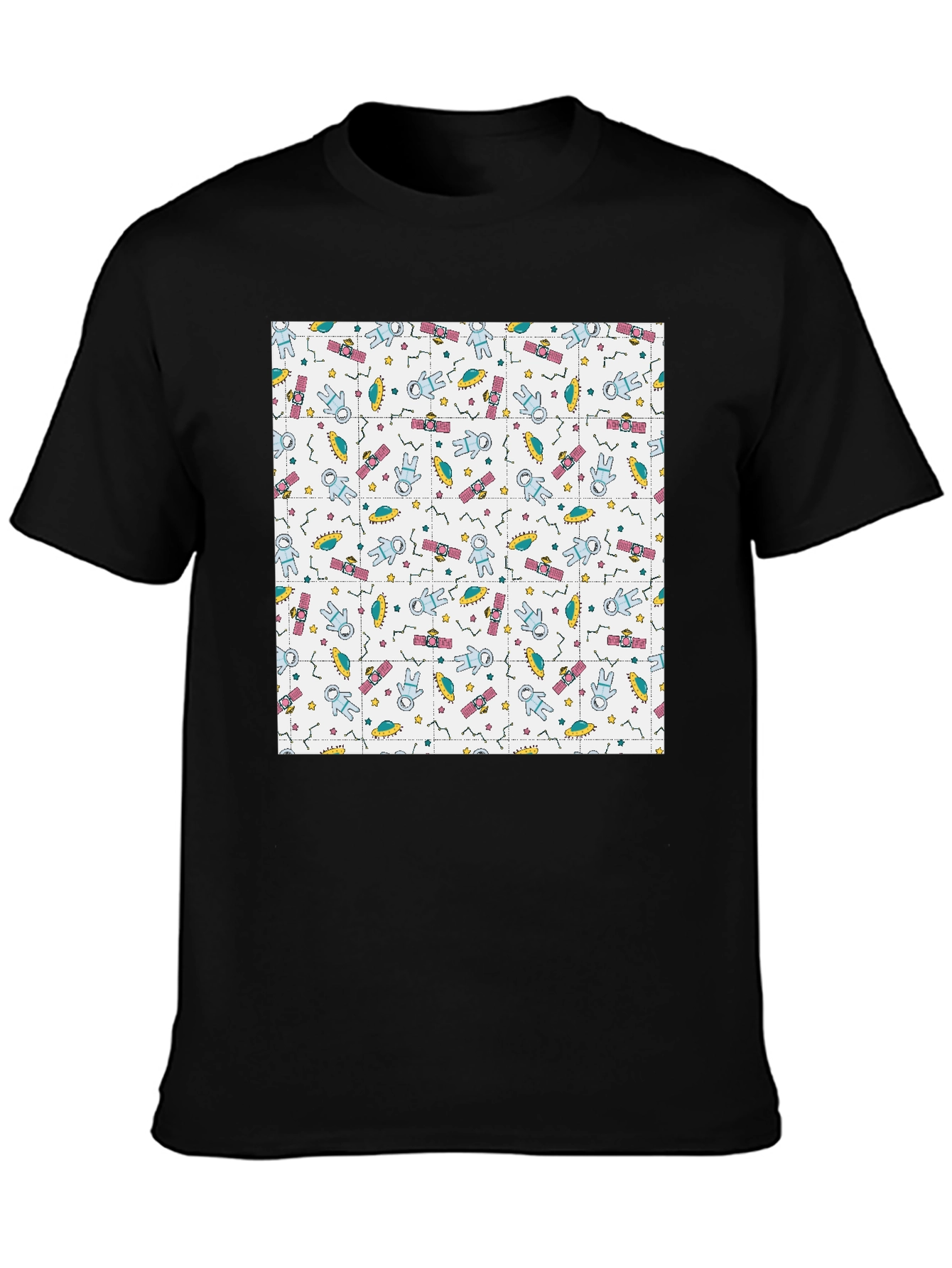Retro Space Pattern Black T-Shirt