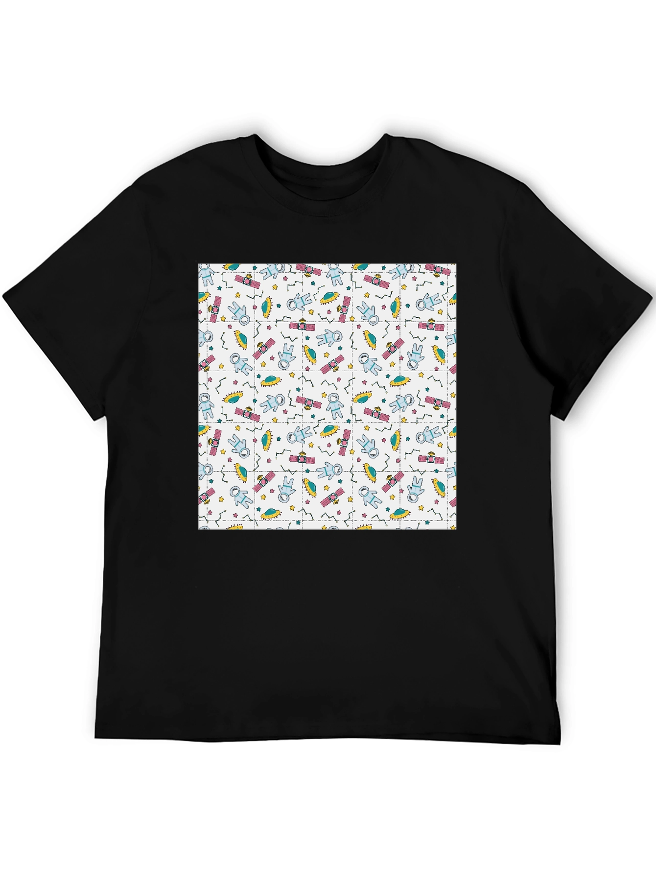 Retro Space Pattern Black T-Shirt