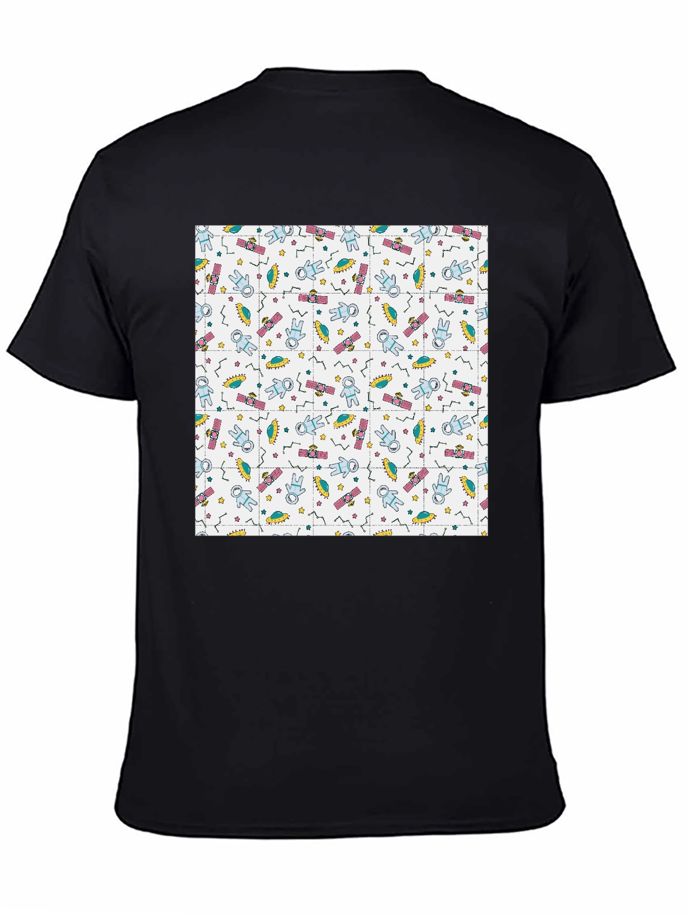 Retro Space Pattern Black T-Shirt