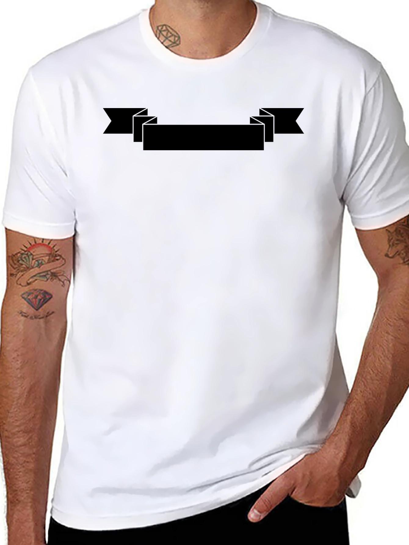 Mens Classic Black T-Shirt with Customizable Banner