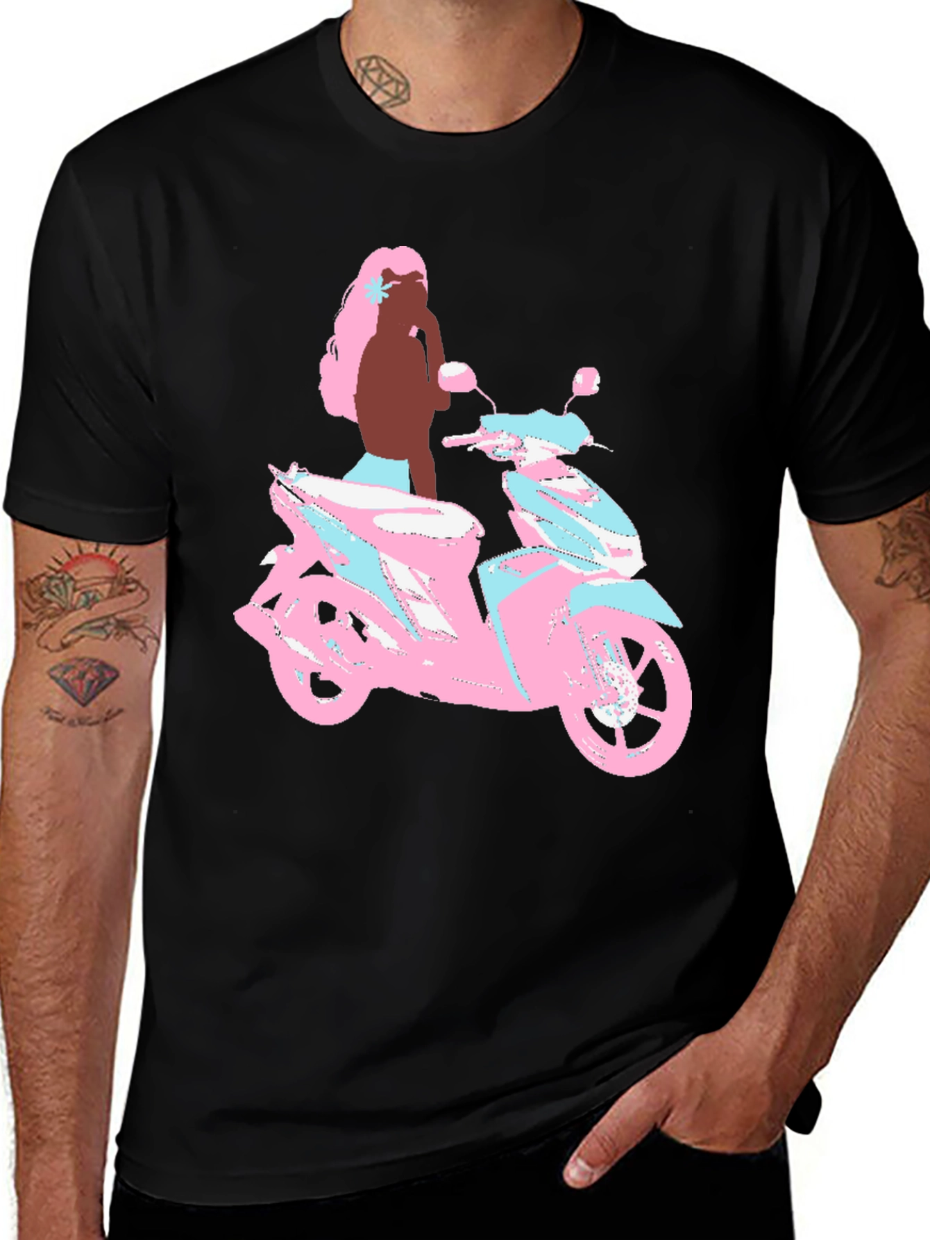 Scooter Girl Graphic Tee - Black Cotton T-Shirt