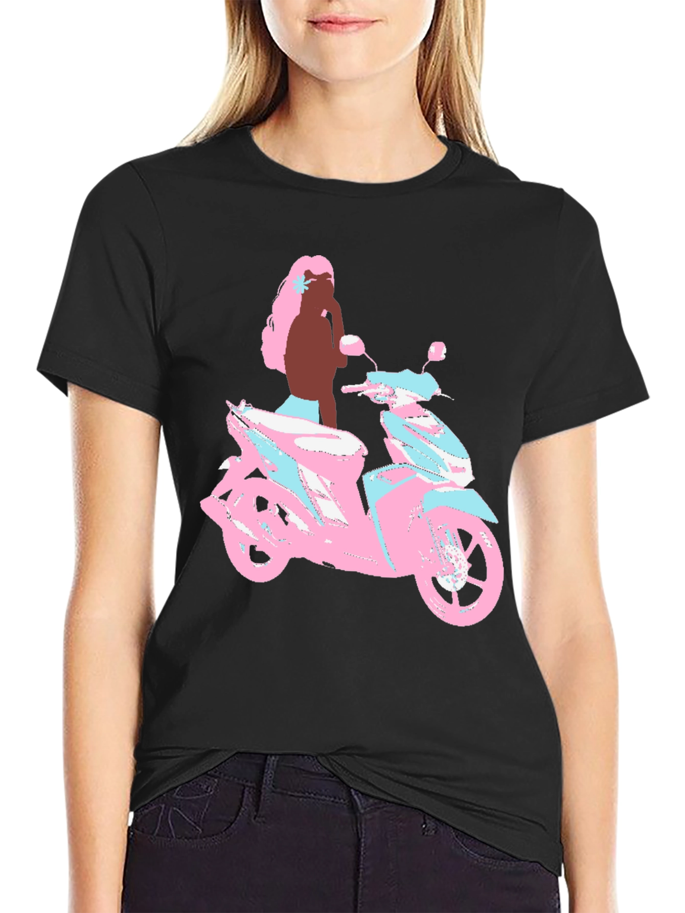 Scooter Girl Graphic Tee - Black Cotton T-Shirt