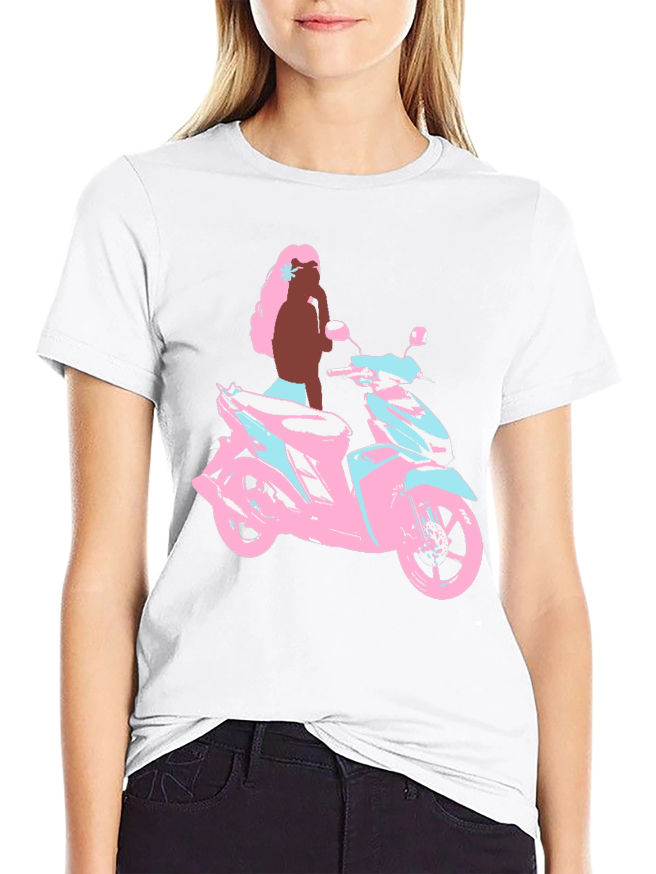 Scooter Girl Graphic Tee - Black Cotton T-Shirt