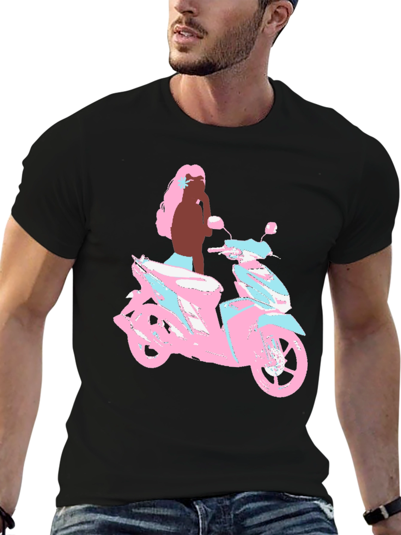 Scooter Girl Graphic Tee - Black Cotton T-Shirt