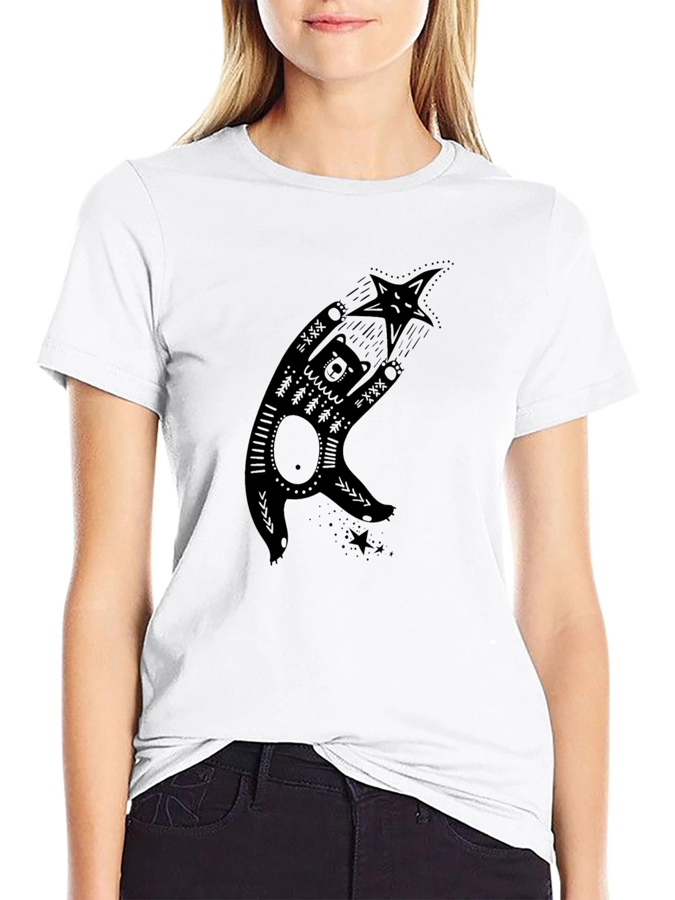 Bear & Star Graphic Print Black T-Shirt