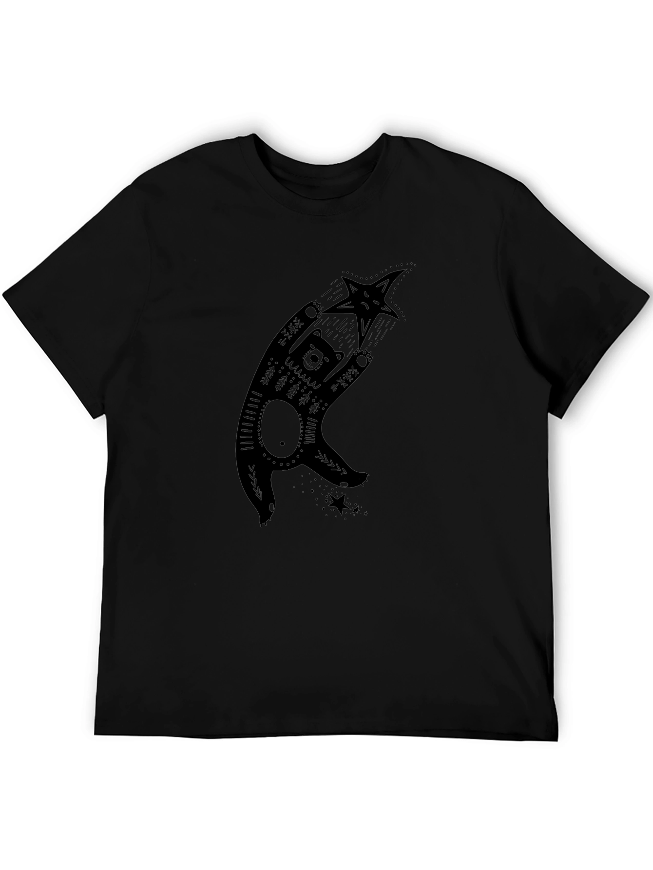 Bear & Star Graphic Print Black T-Shirt