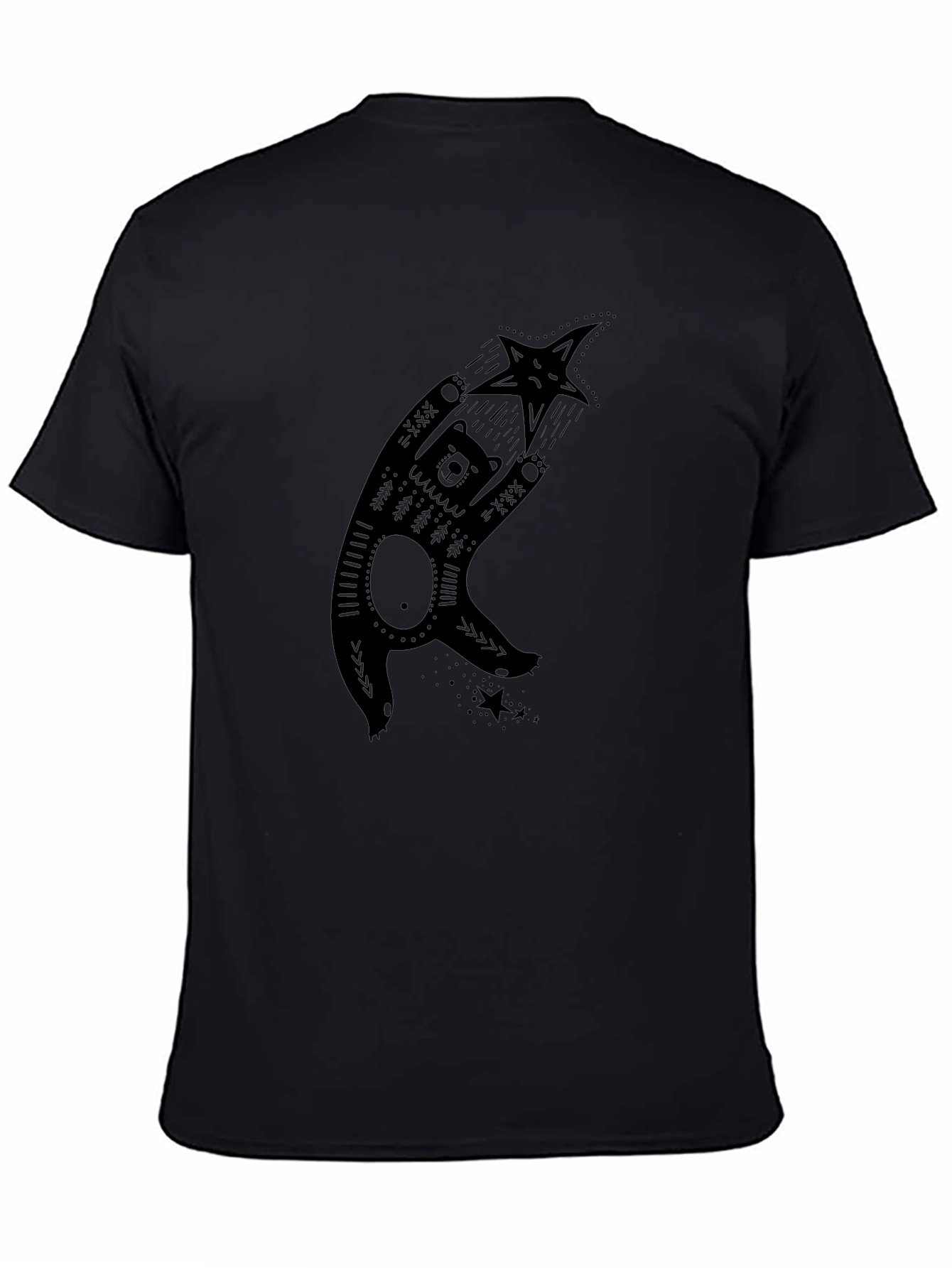 Bear & Star Graphic Print Black T-Shirt