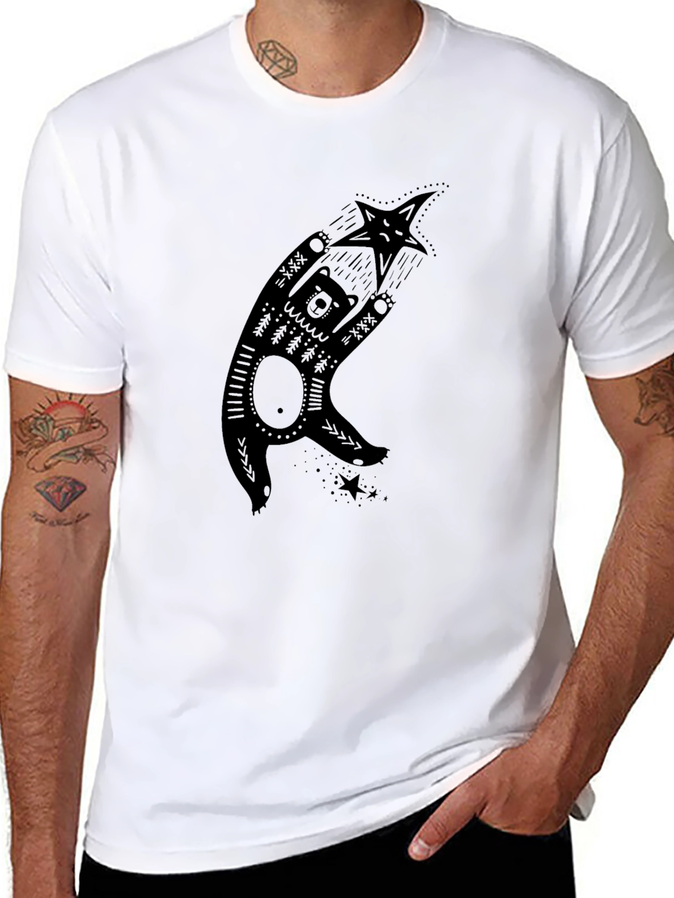 Bear & Star Graphic Print Black T-Shirt