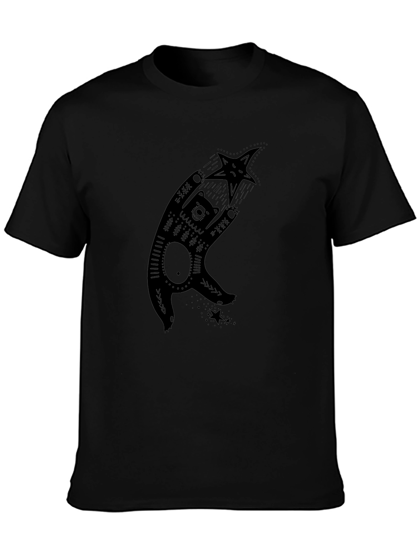 Bear & Star Graphic Print Black T-Shirt